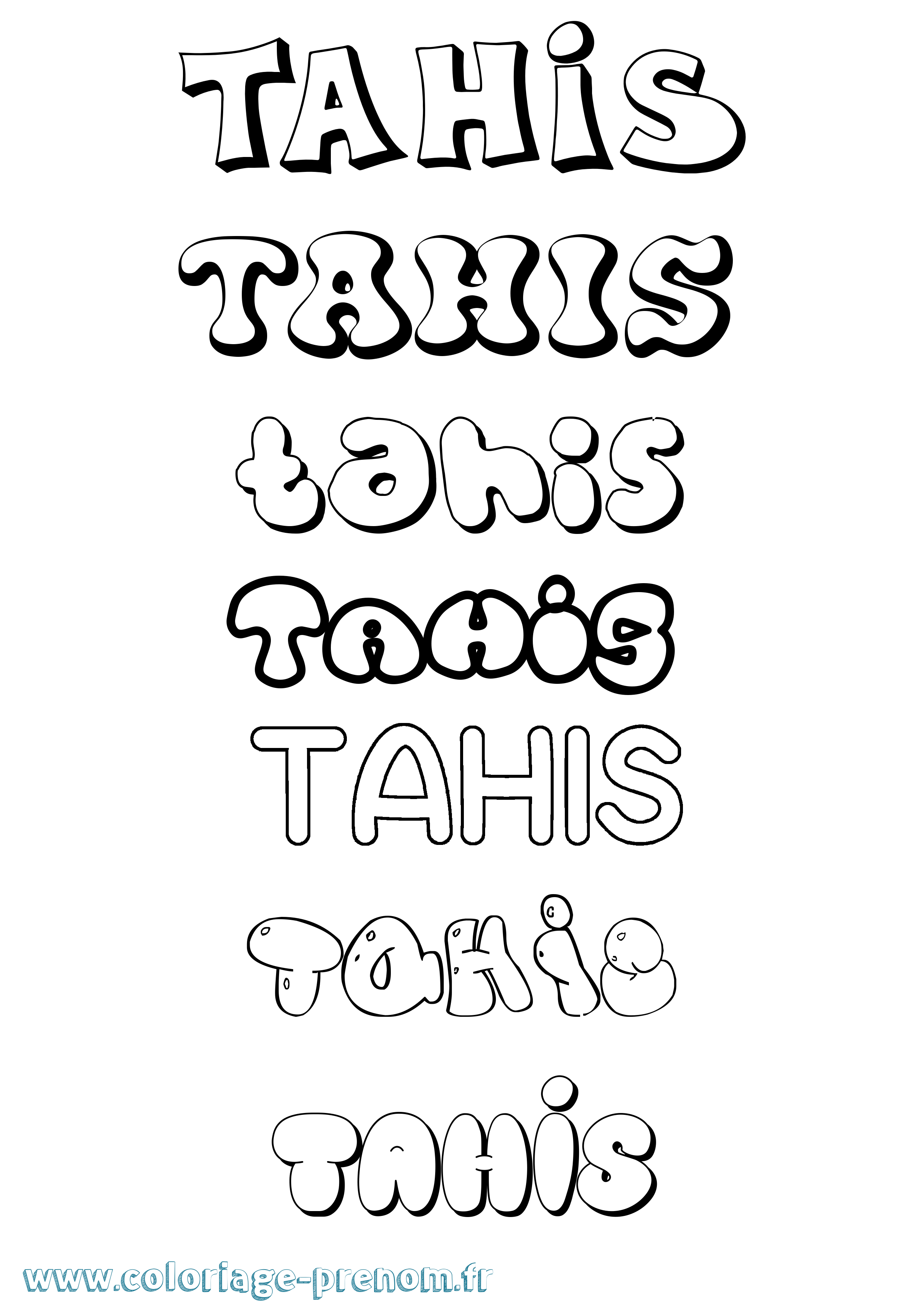 Coloriage Tahis Bubble Coloriage prénom Tahis Bubble