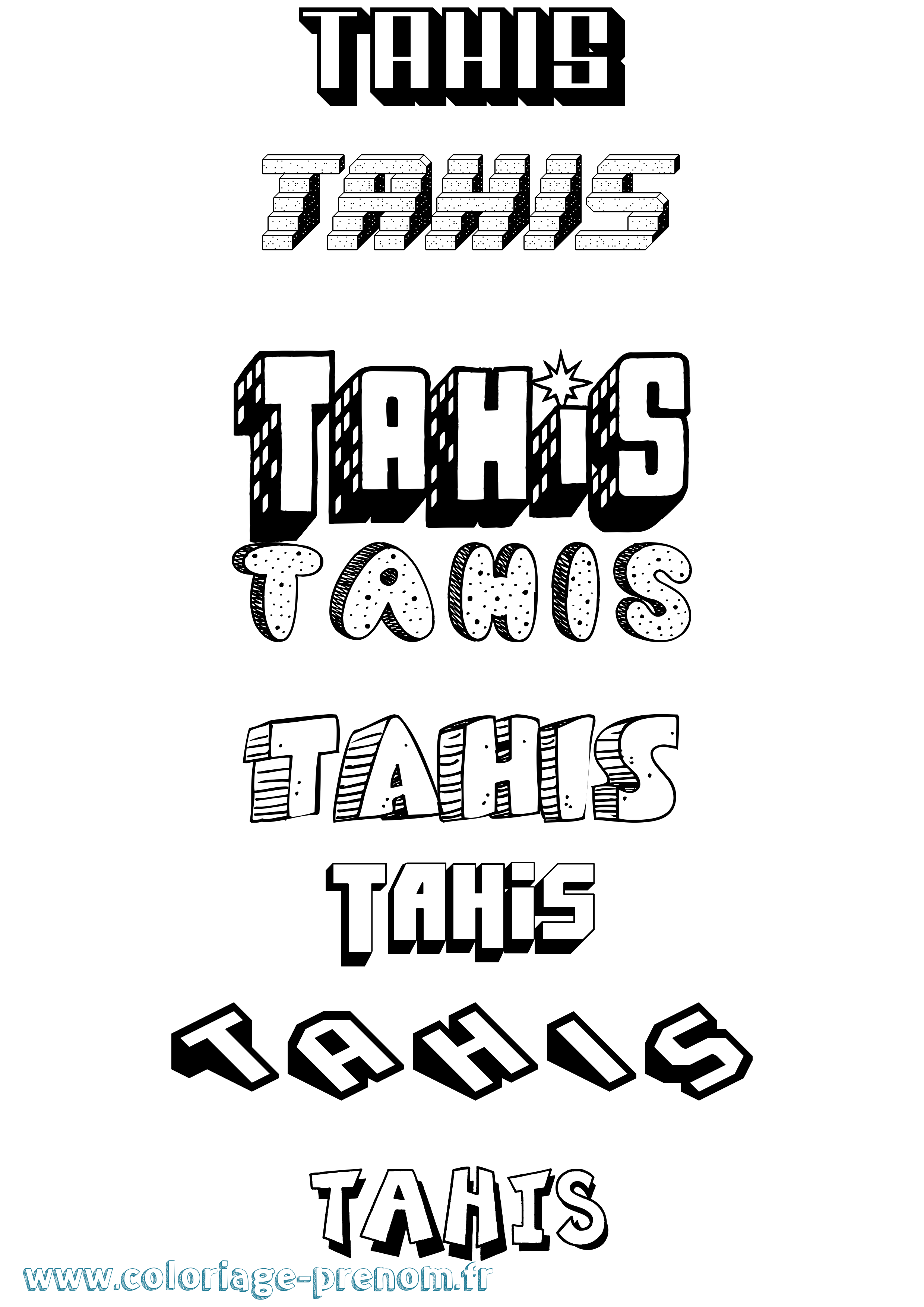 Coloriage Tahis Effet 3D Coloriage prénom Tahis Effet 3D