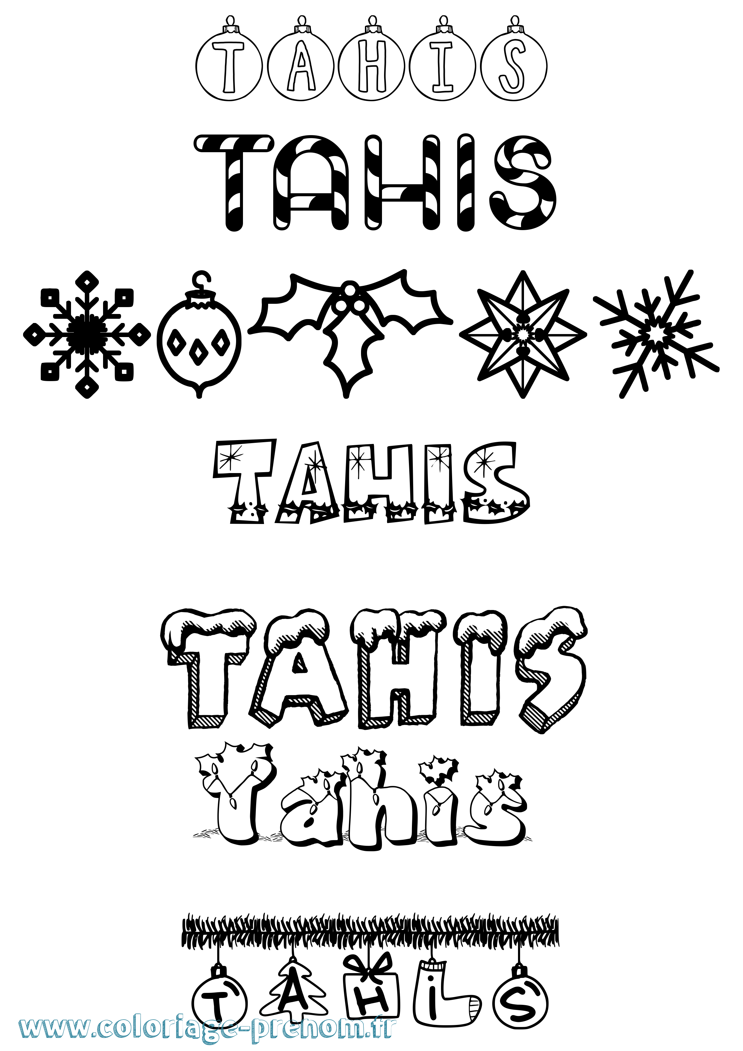 Coloriage Tahis Noël Coloriage prénom Tahis Noël