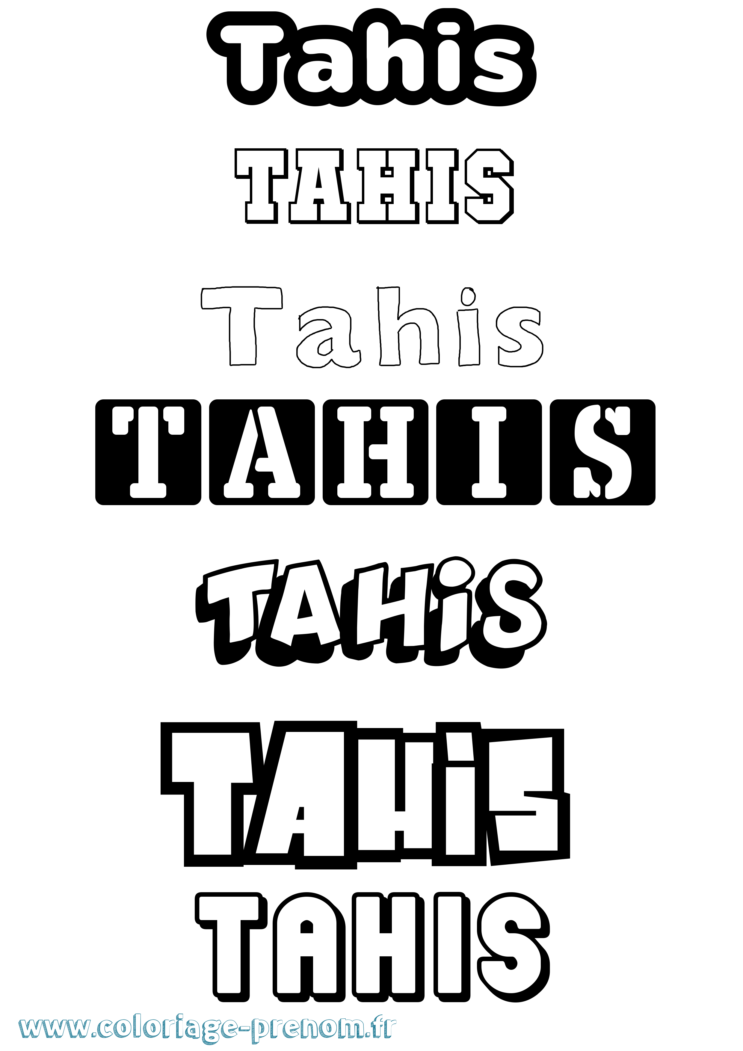Coloriage Tahis Simple Coloriage prénom Tahis Simple