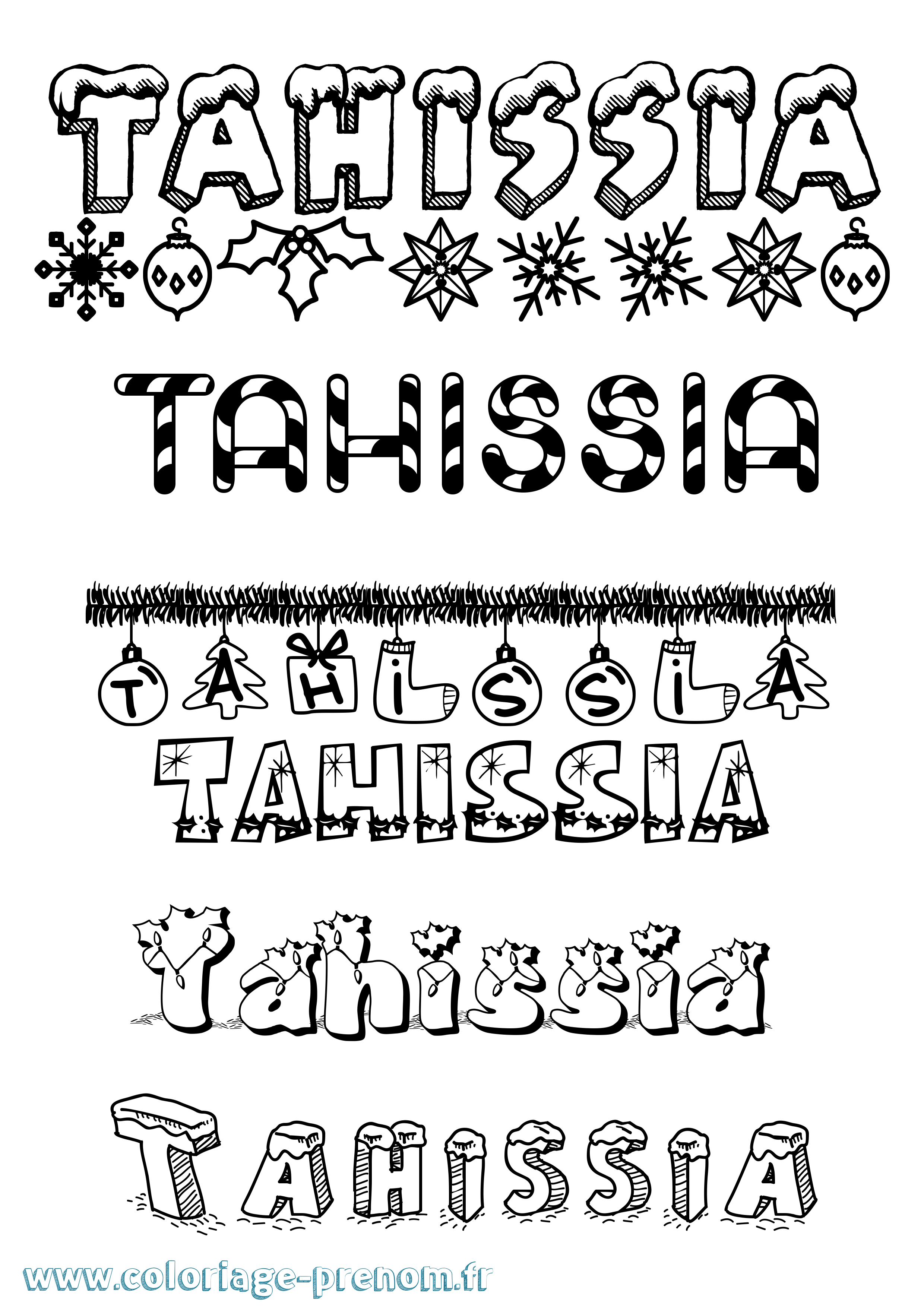 Coloriage Tahissia Noël Coloriage prénom Tahissia Noël