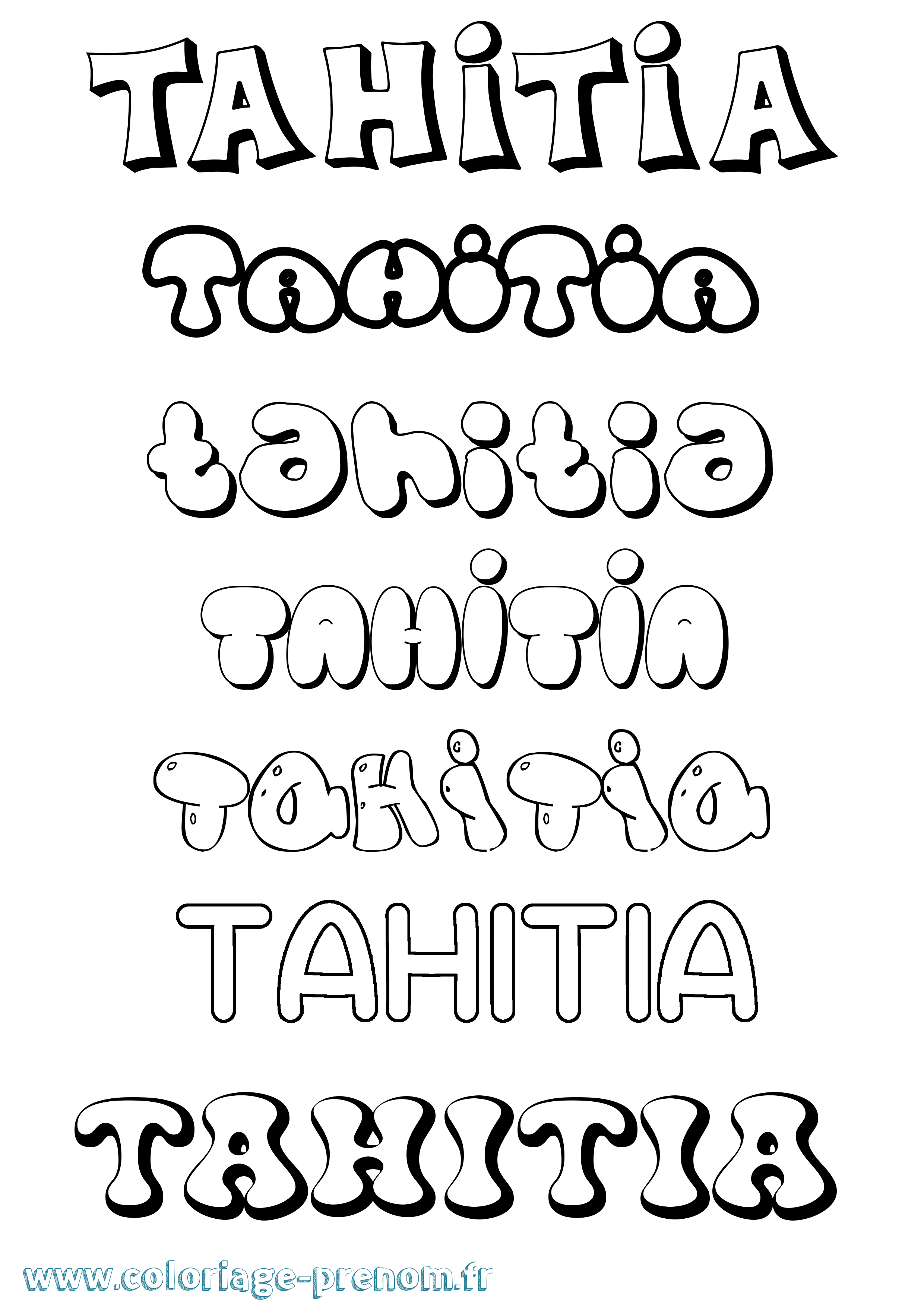 Coloriage Tahitia Bubble Coloriage prénom Tahitia Bubble