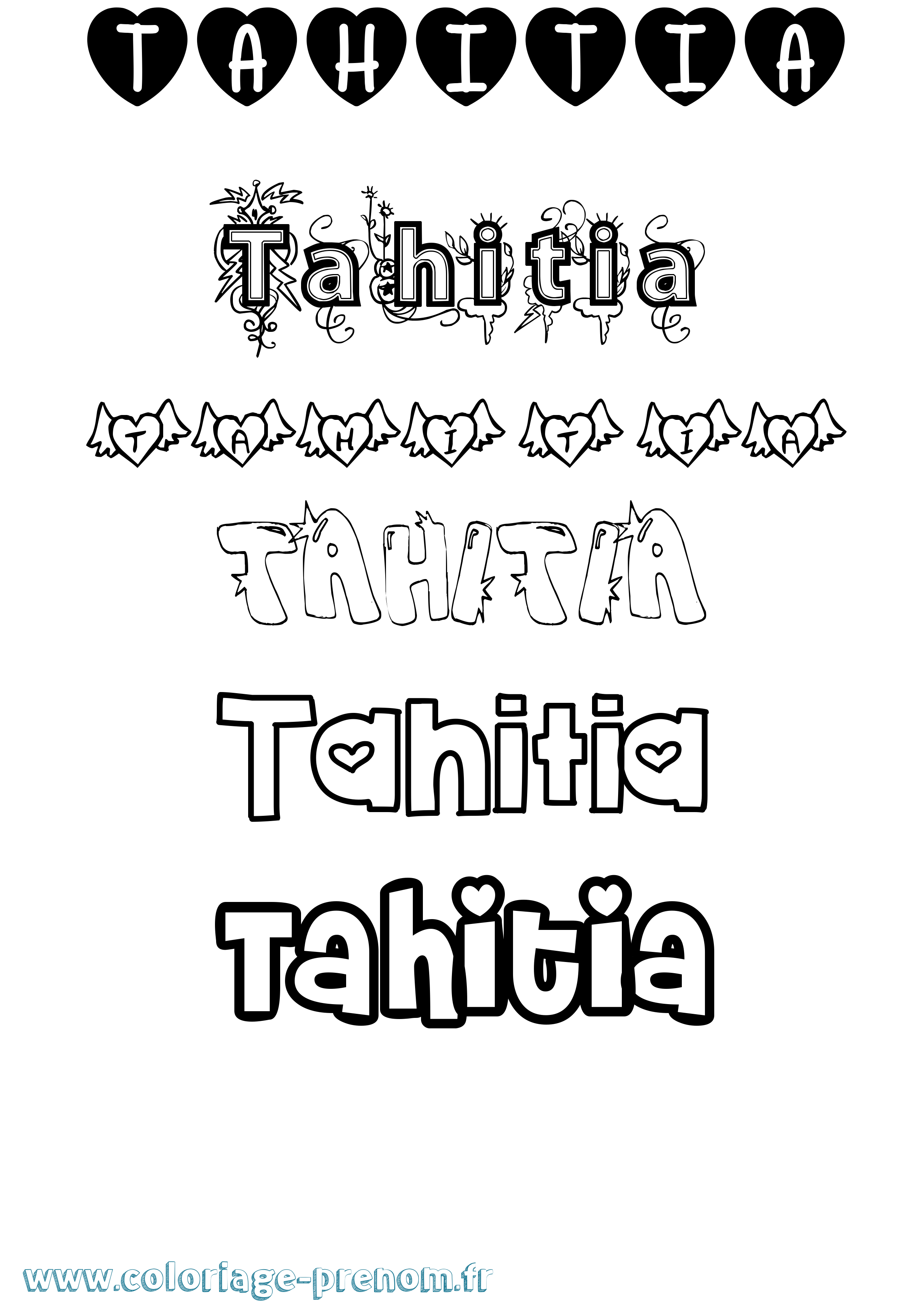 Coloriage prénom Tahitia Girly