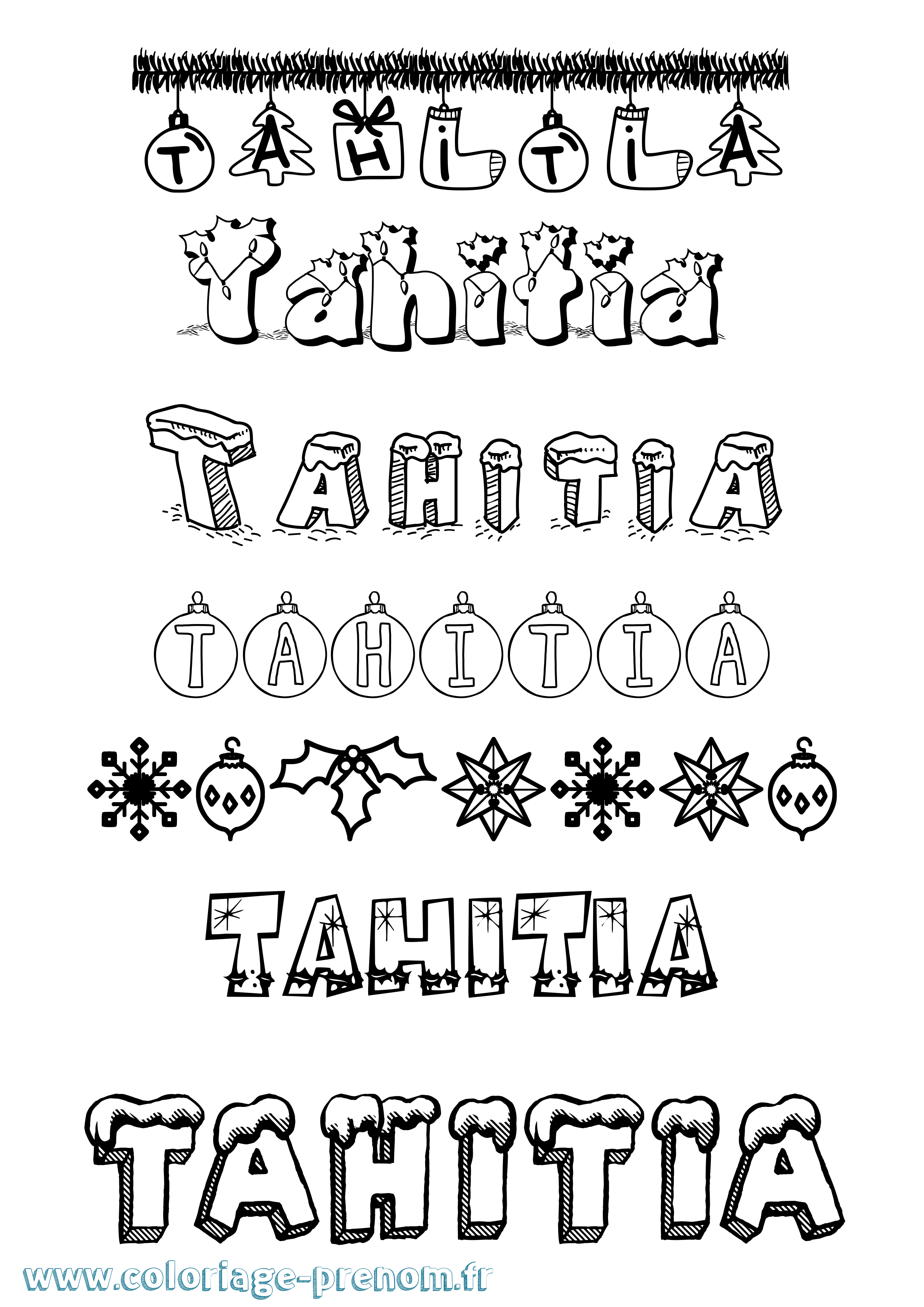Coloriage prénom Tahitia Noël