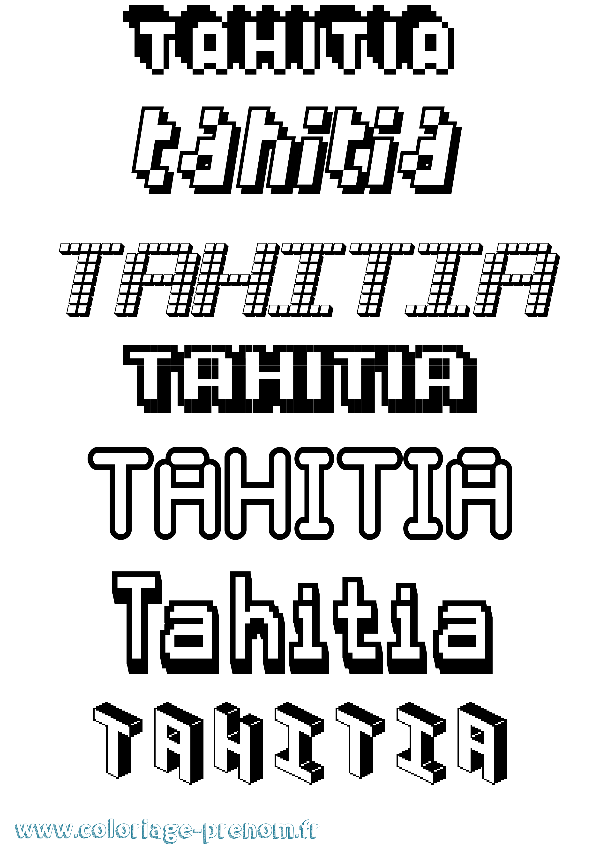 Coloriage prénom Tahitia Pixel