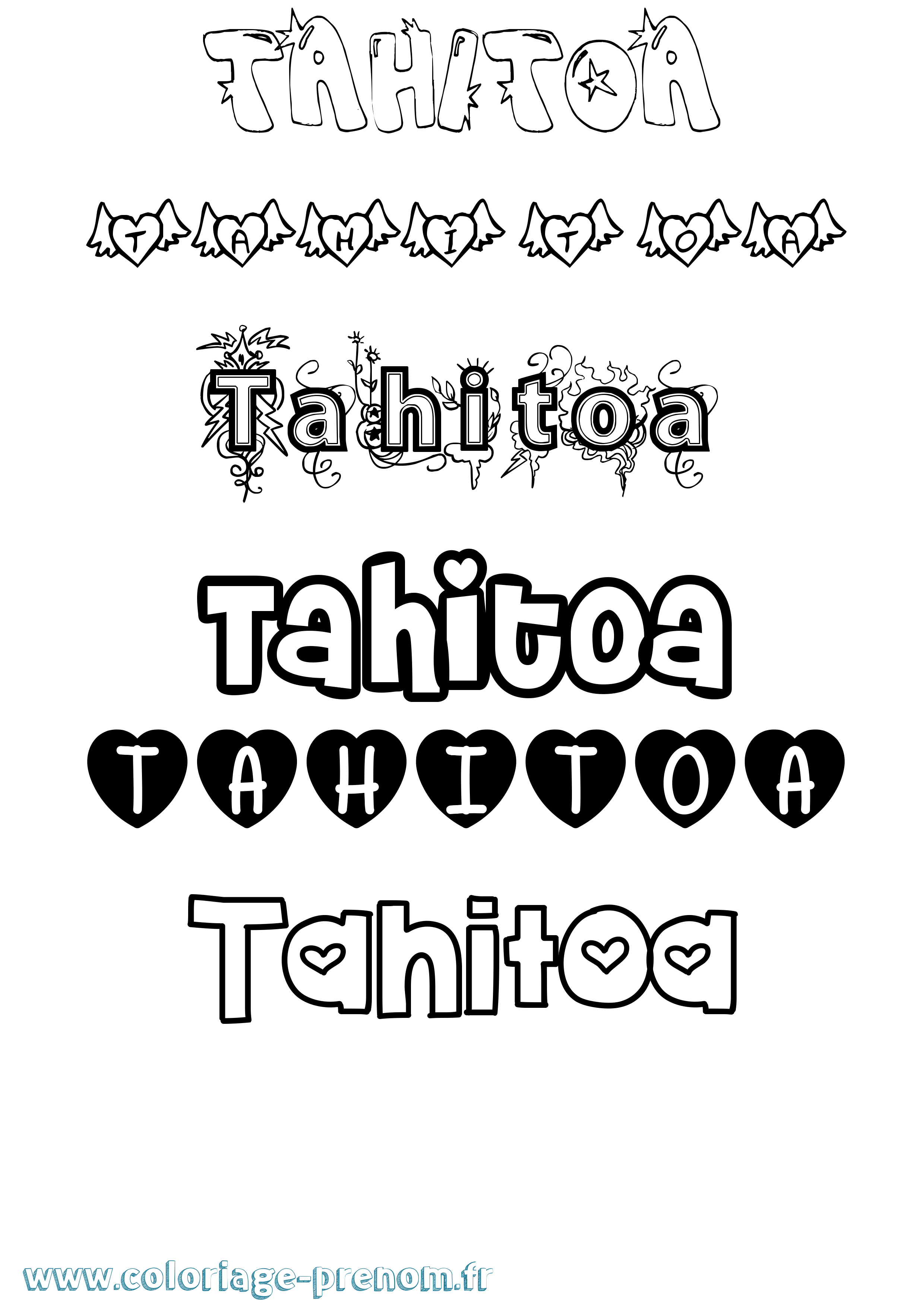Coloriage prénom Tahitoa Girly