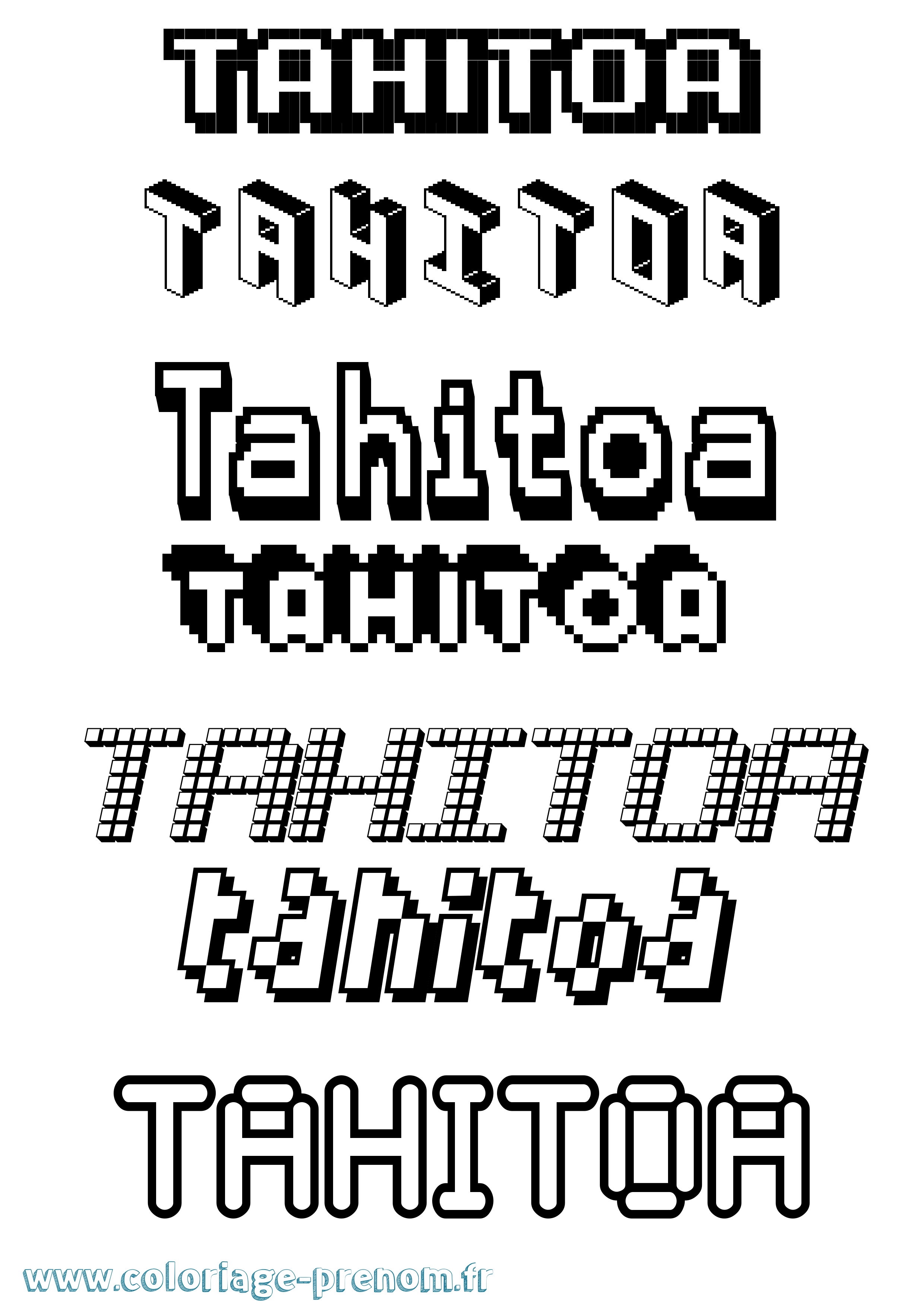 Coloriage prénom Tahitoa Pixel