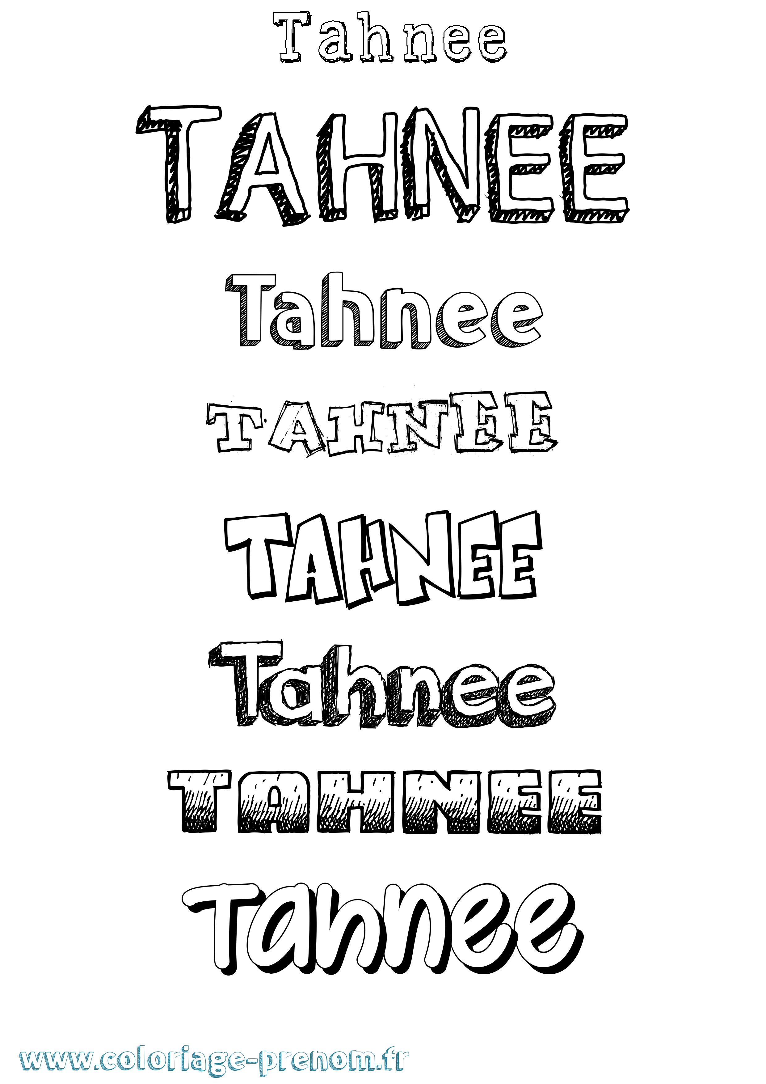 Coloriage prénom Tahnee Dessiné