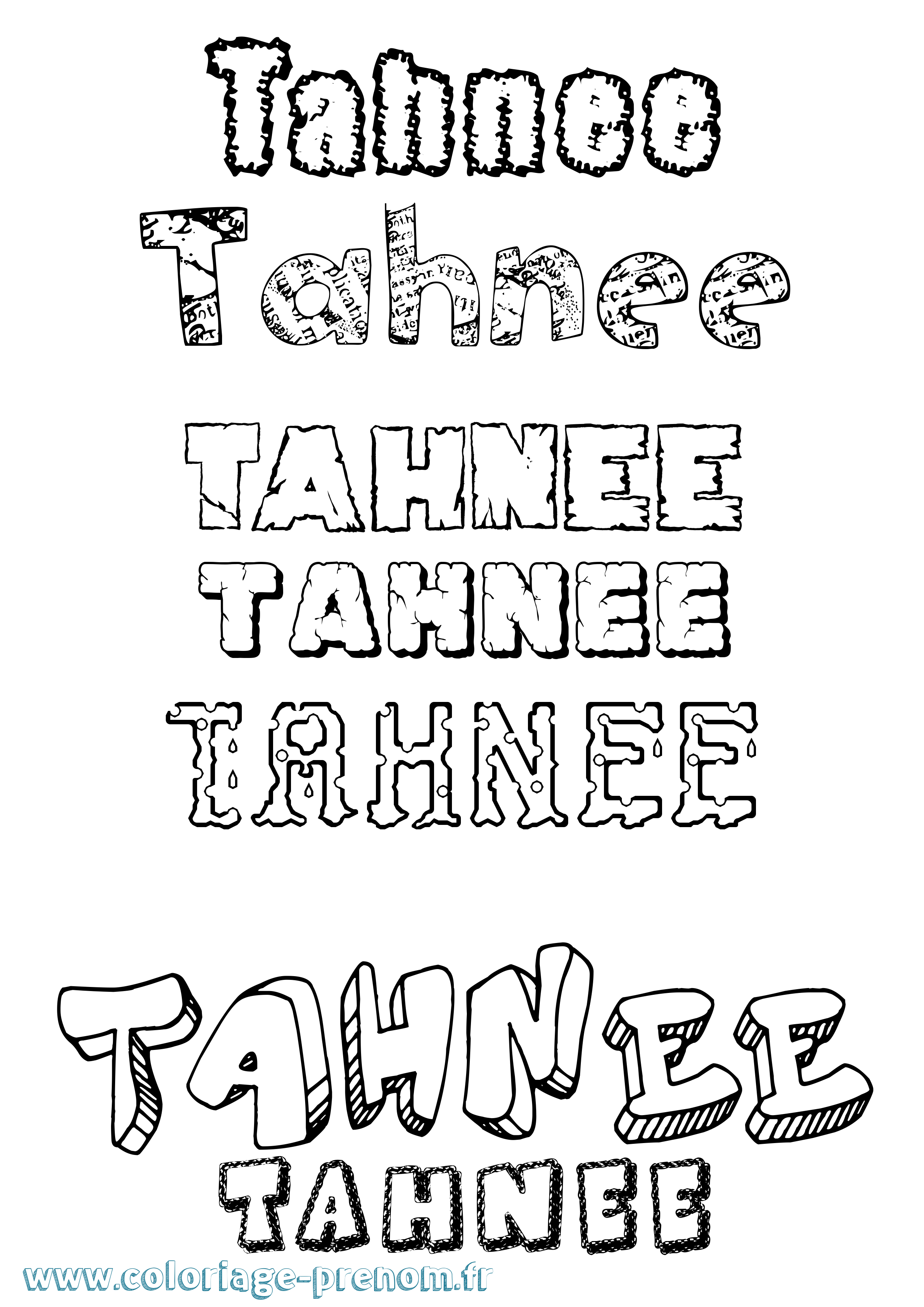 Coloriage prénom Tahnee Destructuré