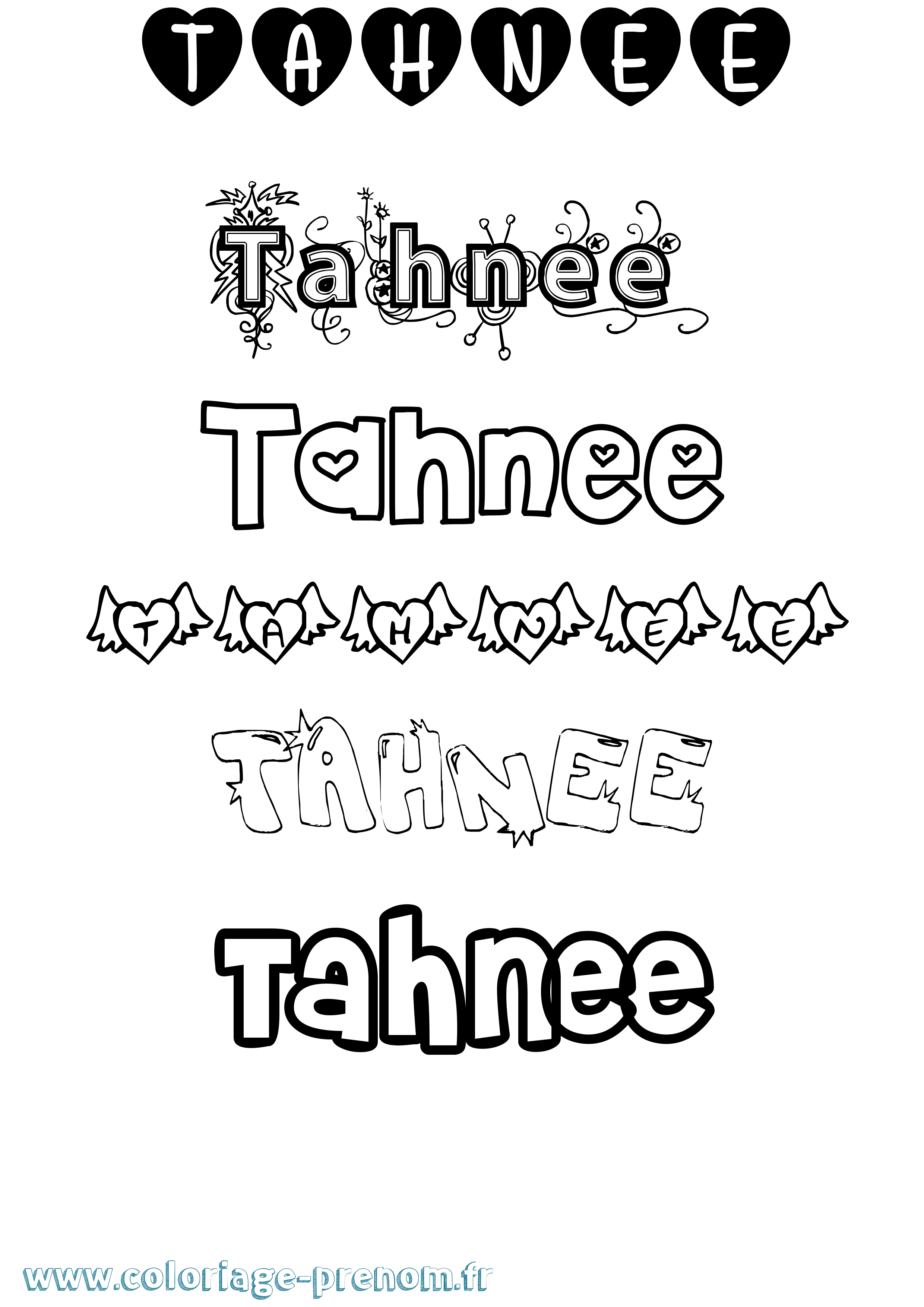 Coloriage prénom Tahnee Girly