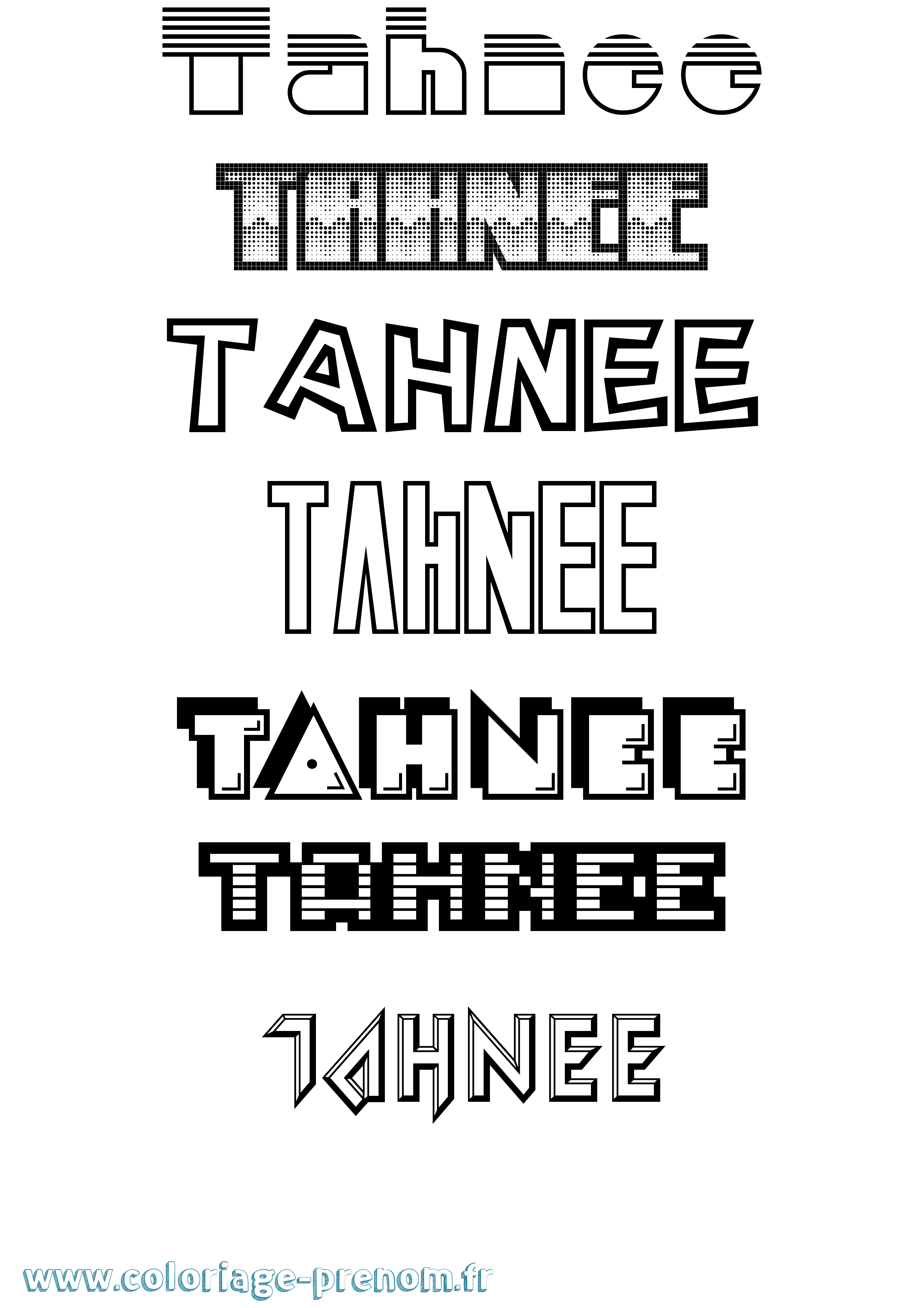 Coloriage prénom Tahnee Jeux Vidéos