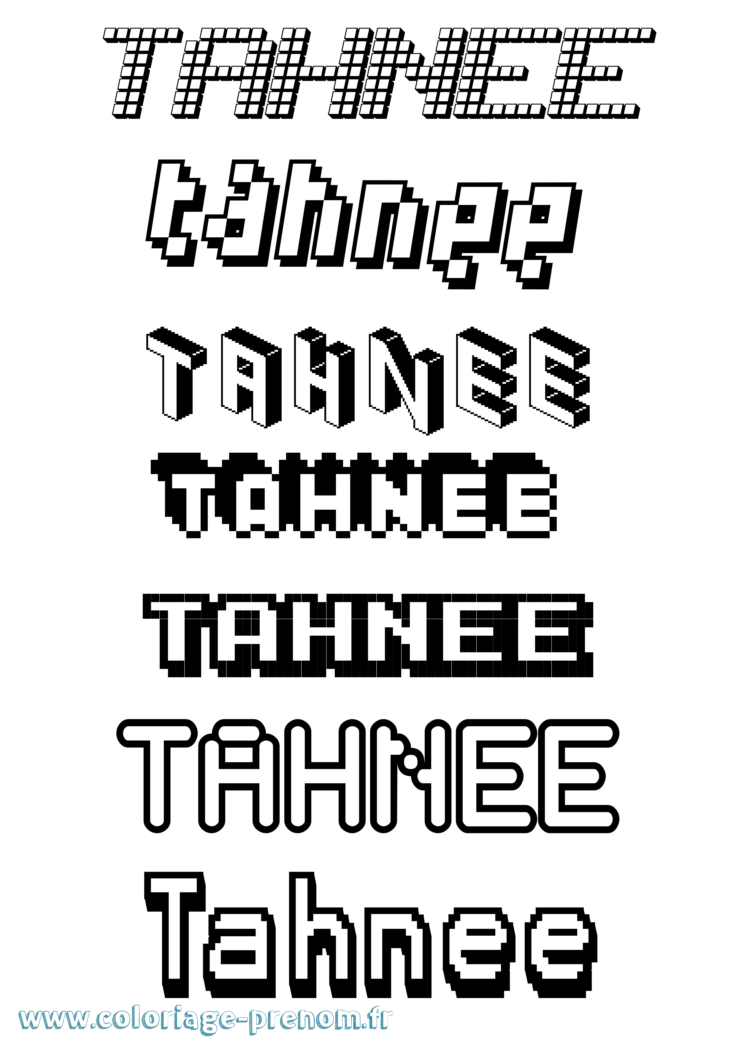 Coloriage prénom Tahnee Pixel