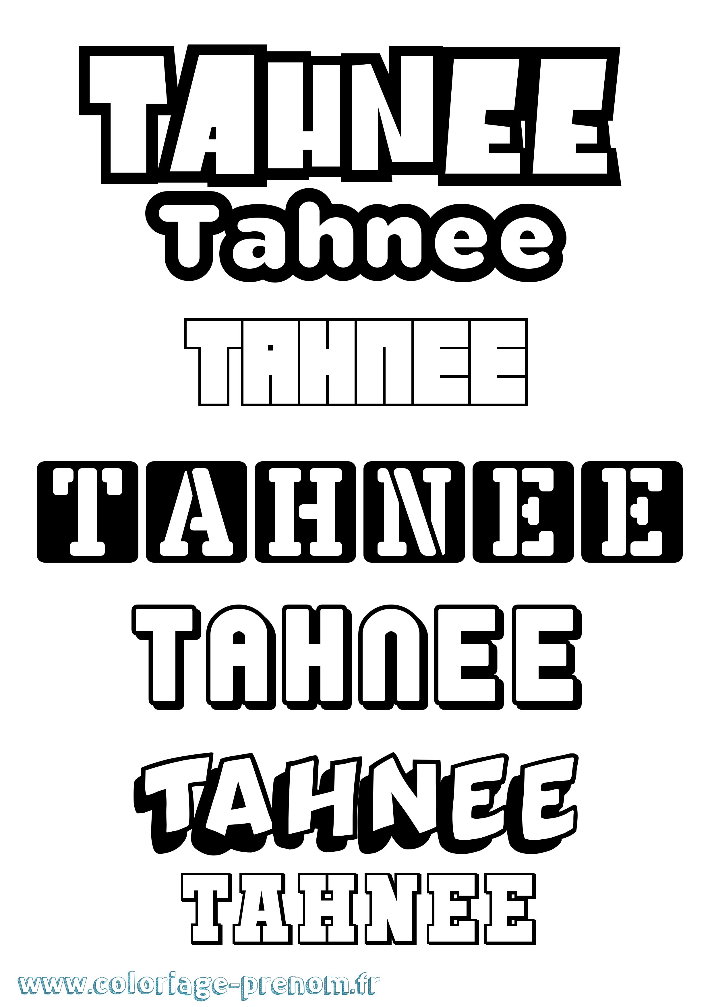 Coloriage prénom Tahnee Simple