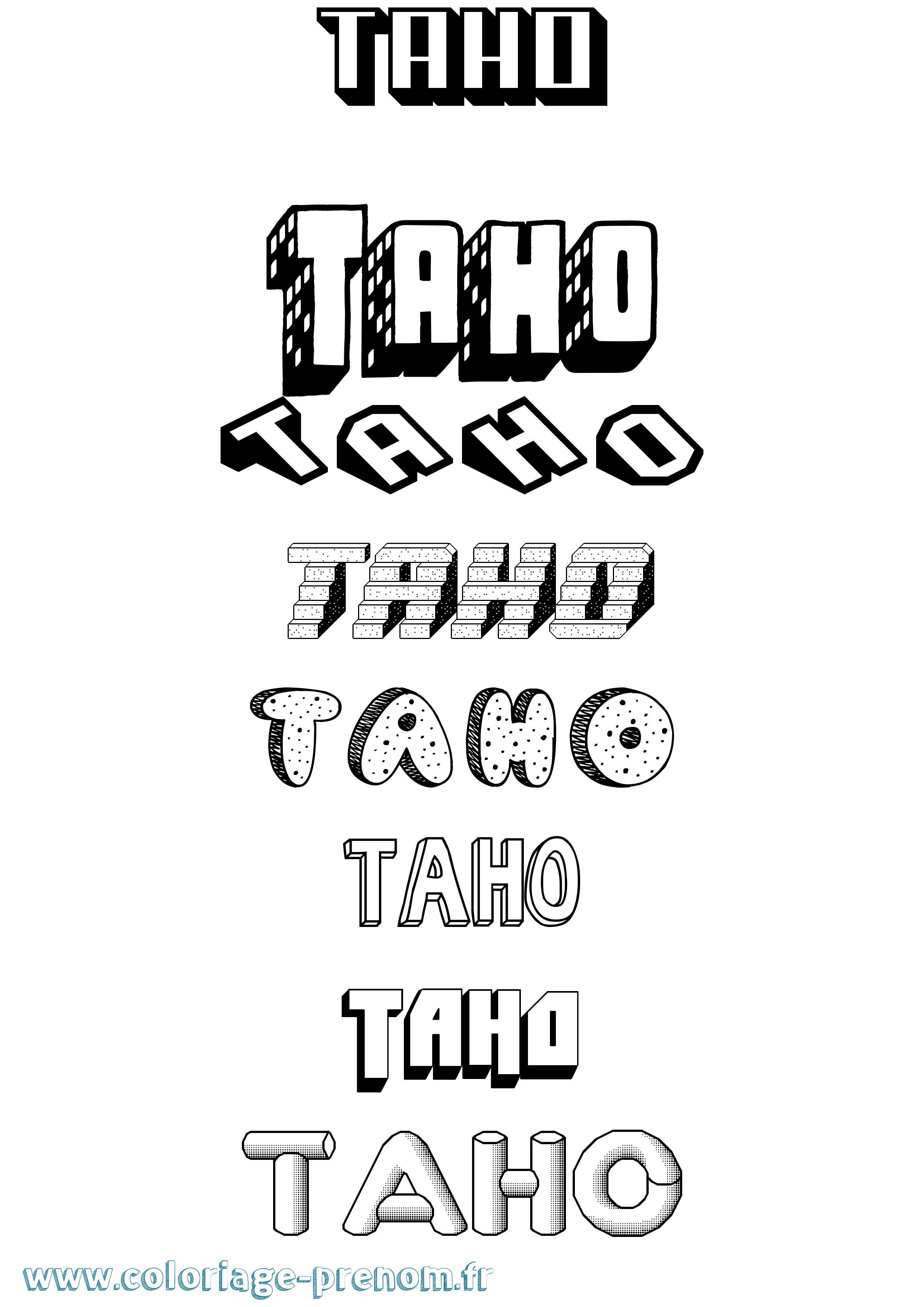 Coloriage Taho Effet 3D Coloriage prénom Taho Effet 3D