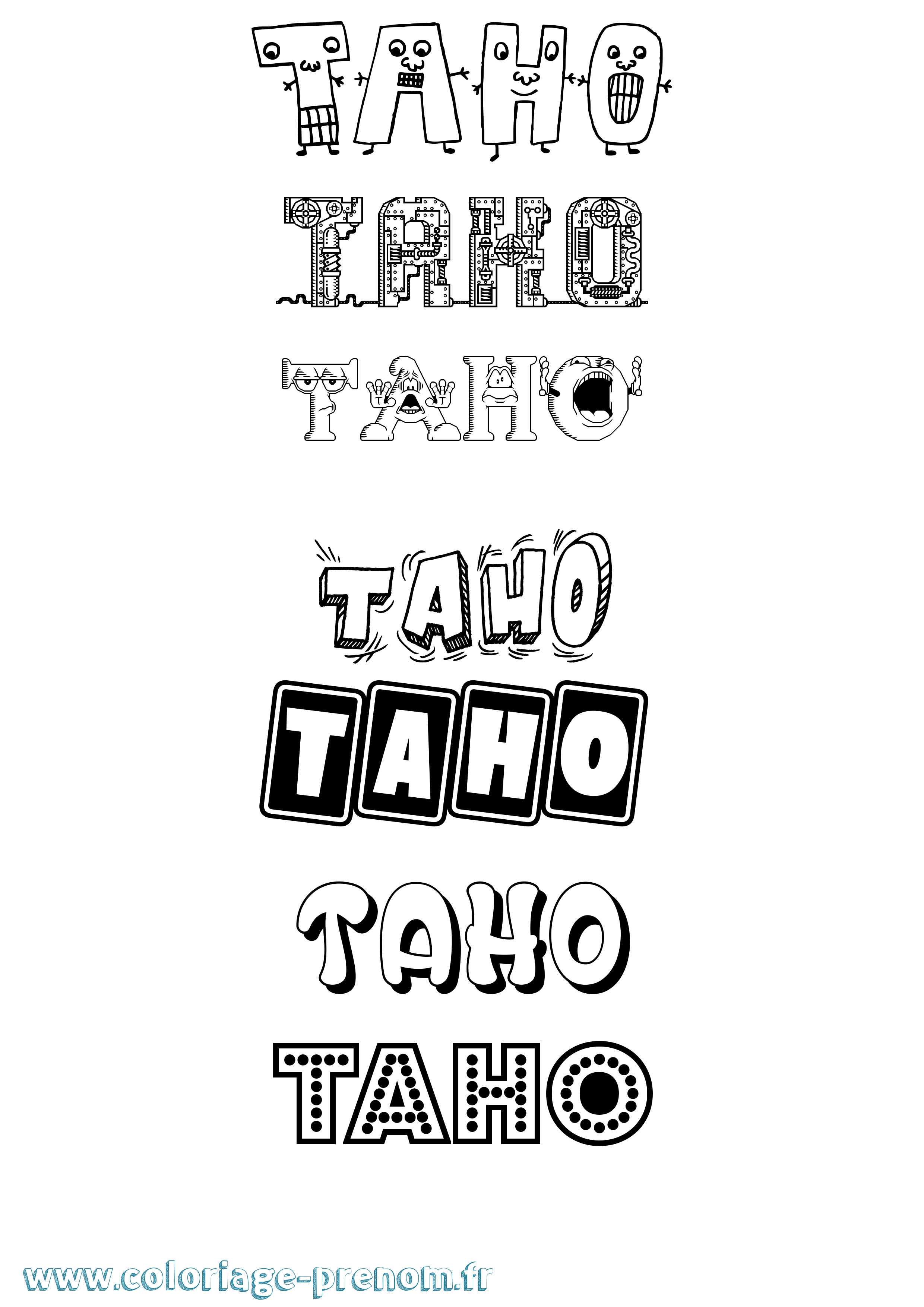 Coloriage prénom Taho Fun