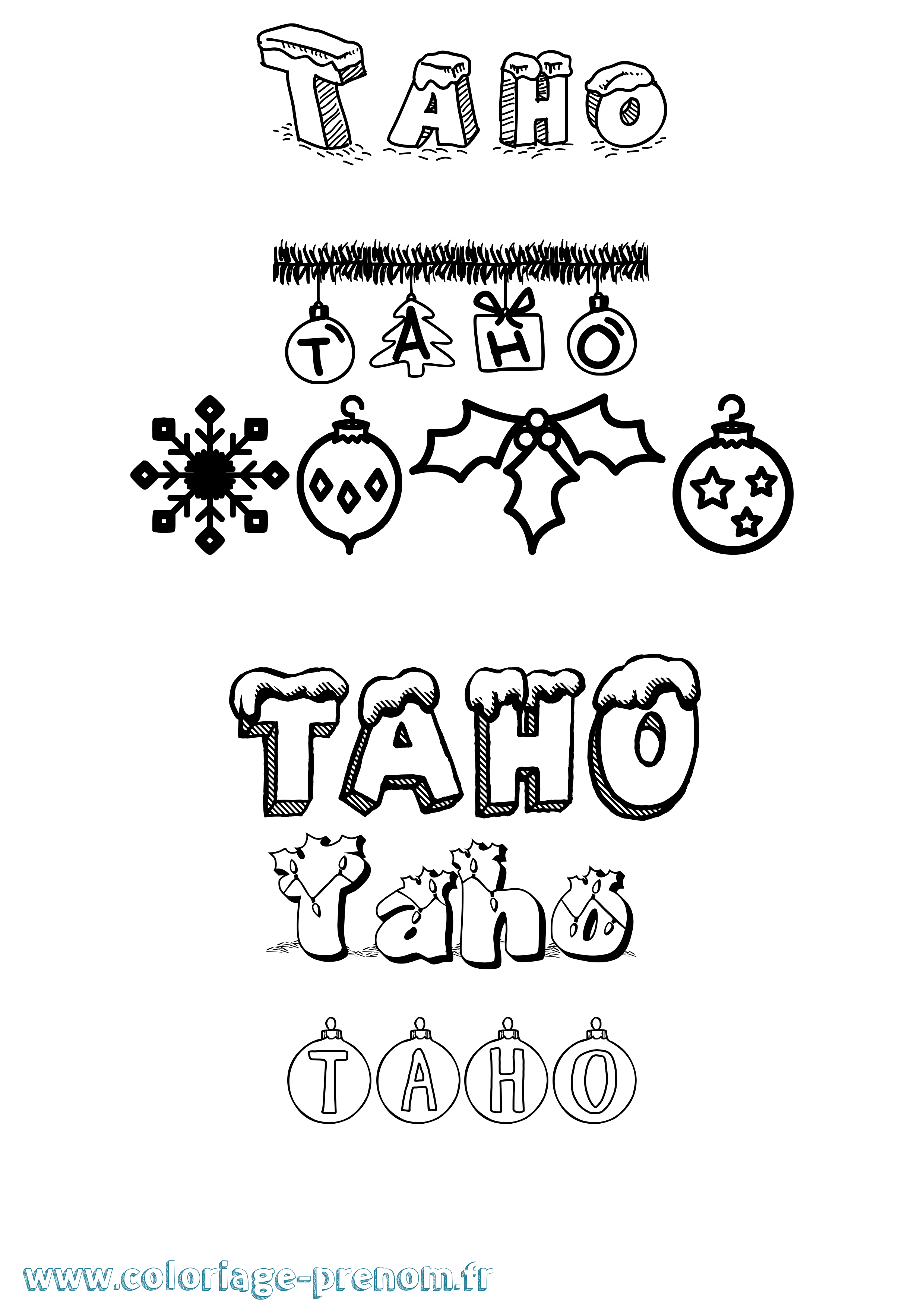 Coloriage prénom Taho Noël