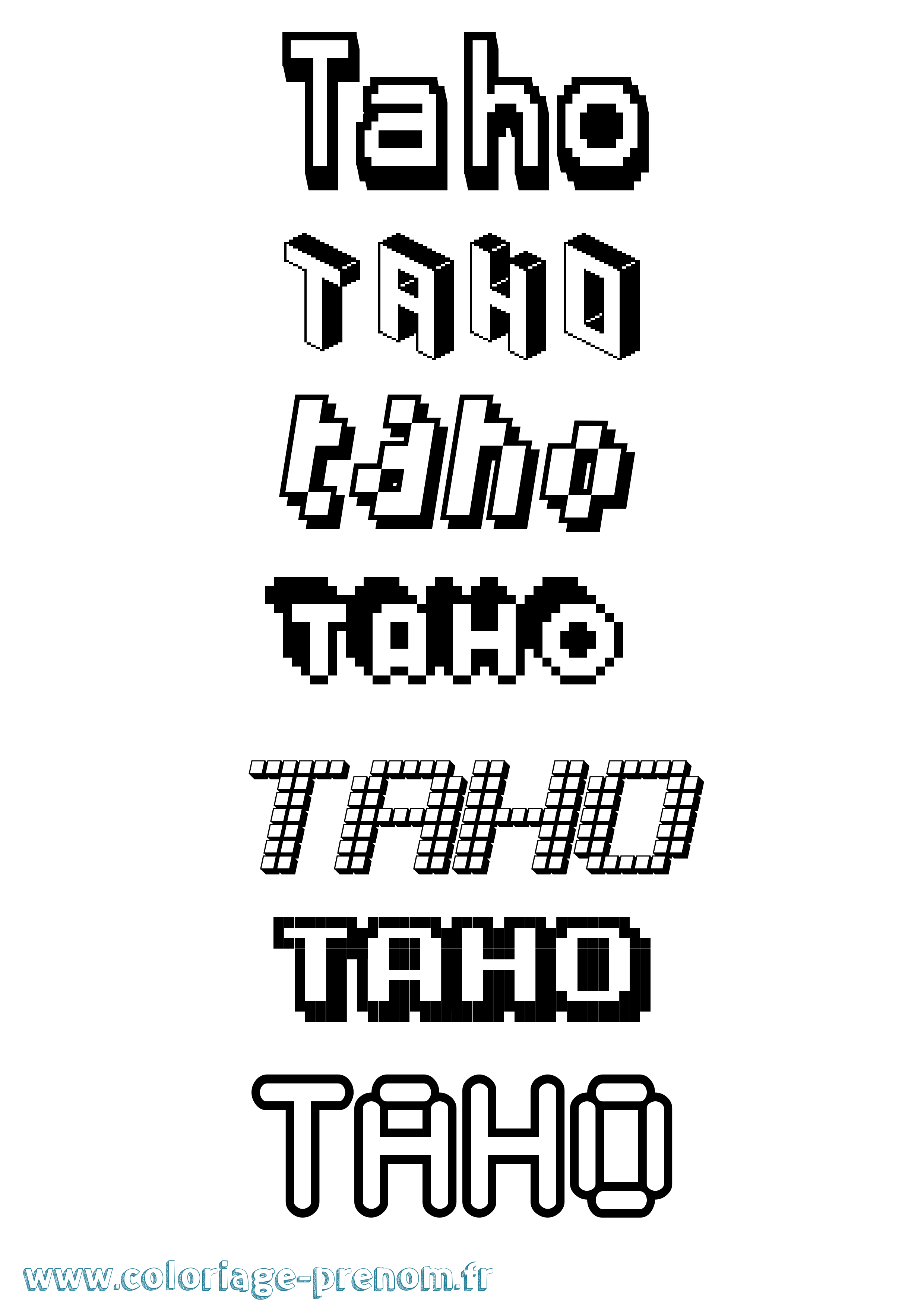Coloriage prénom Taho Pixel