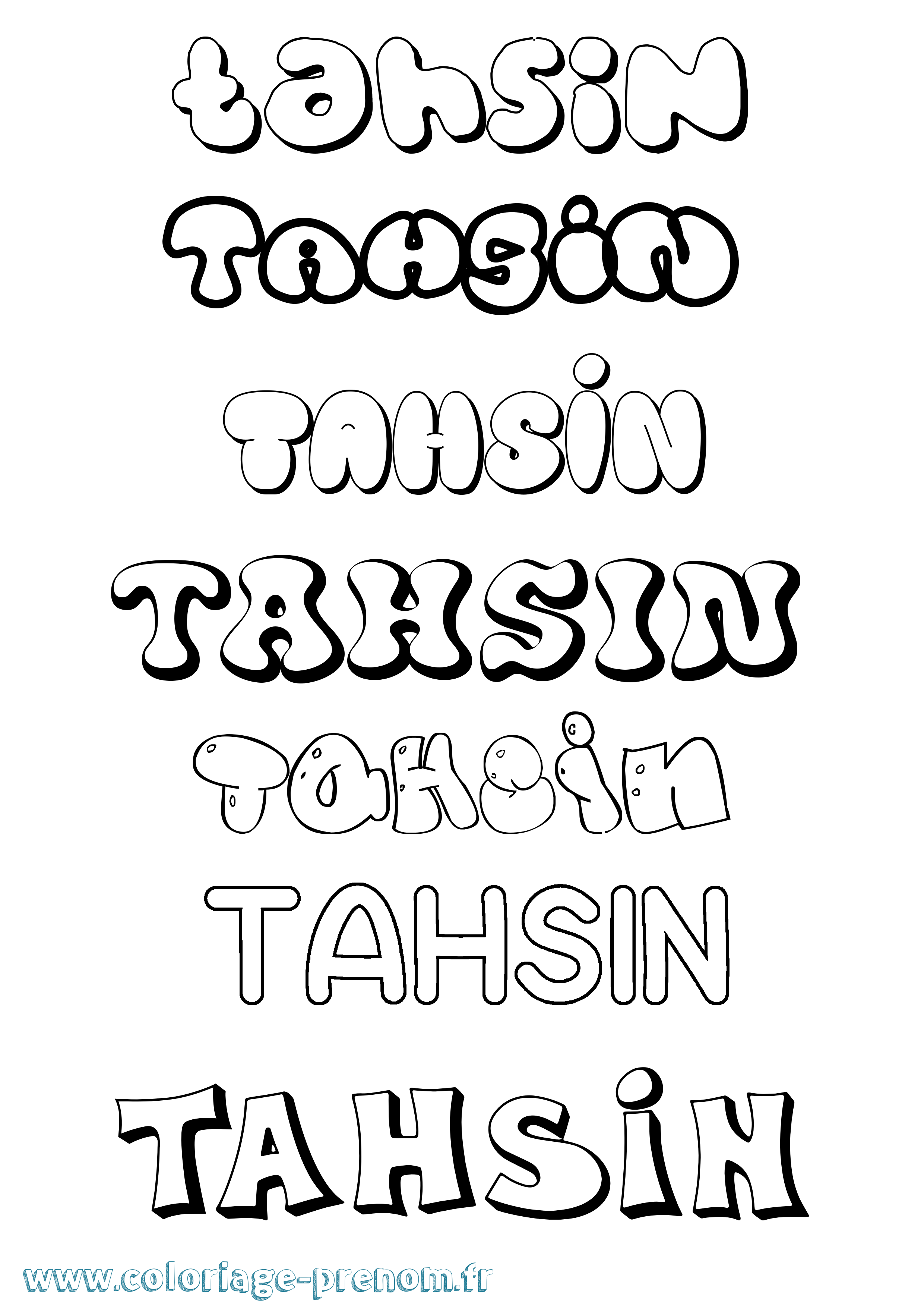 Coloriage Tahsin Bubble Coloriage prénom Tahsin Bubble