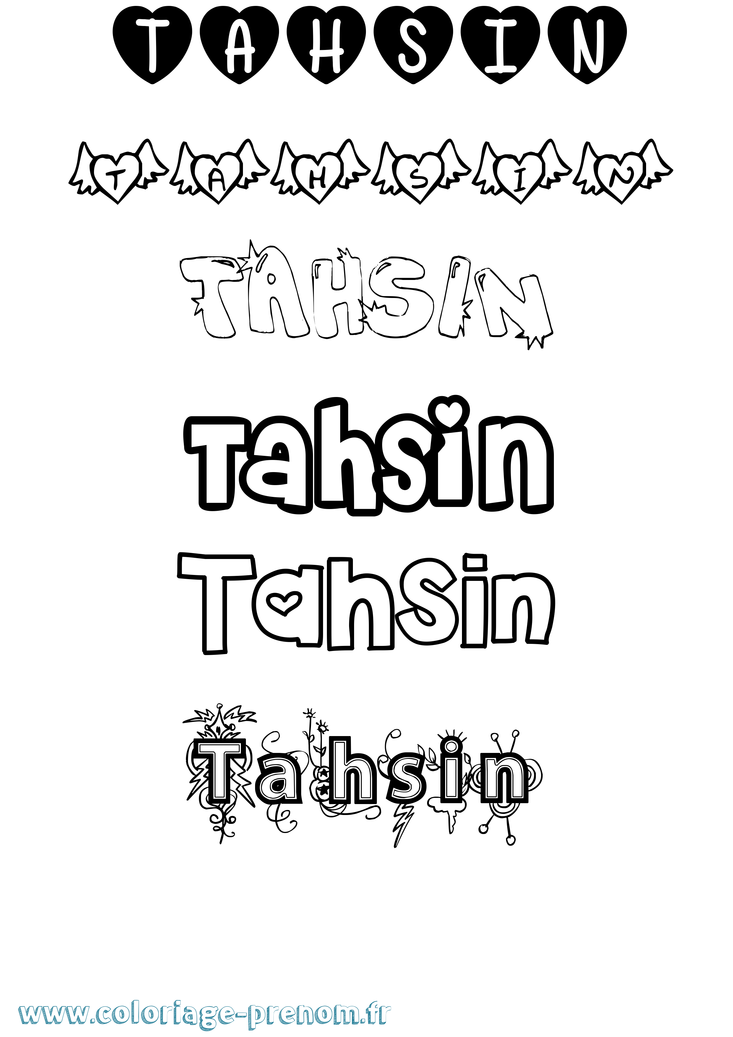Coloriage Tahsin Girly Coloriage prénom Tahsin Girly