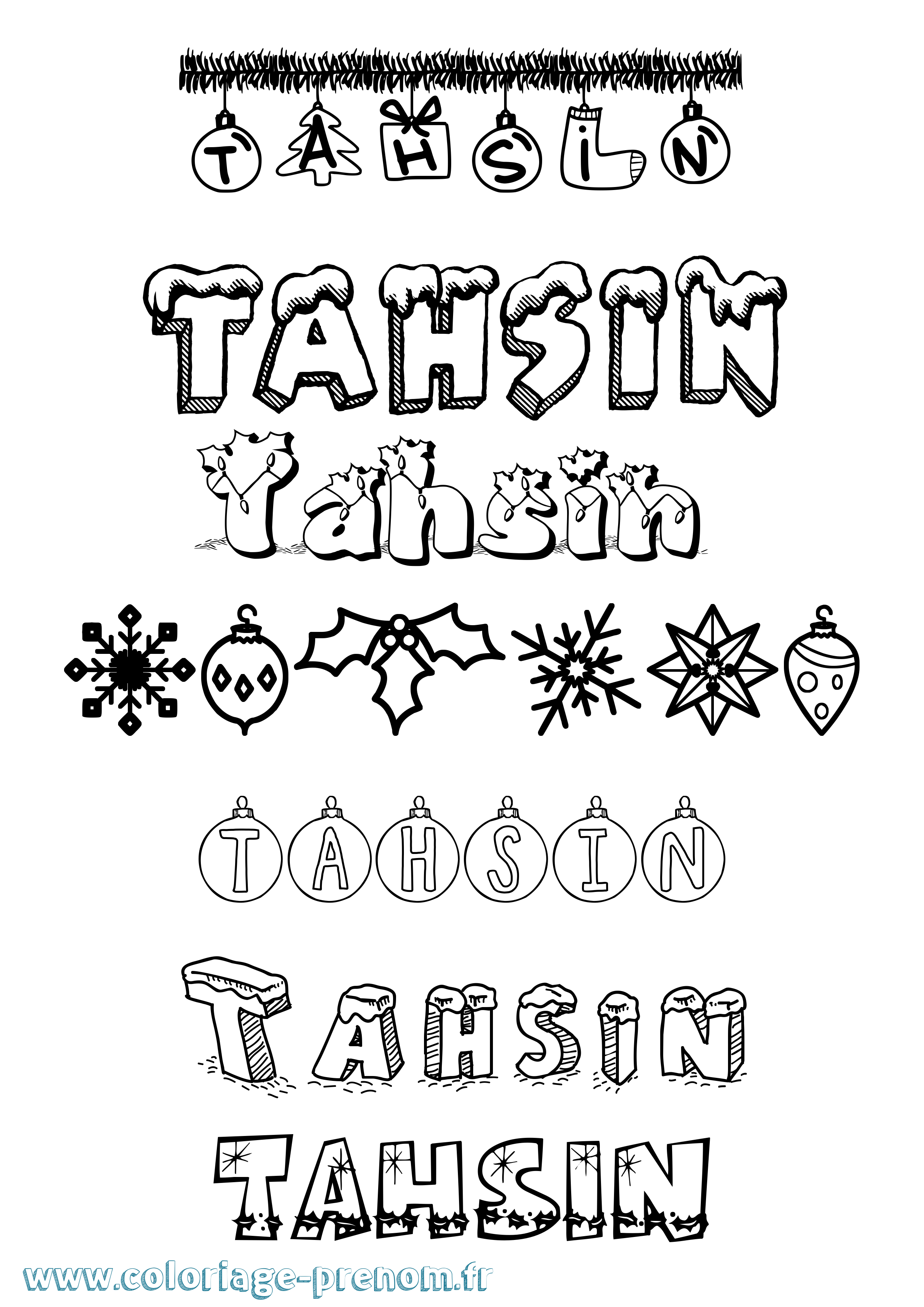 Coloriage Tahsin Noël Coloriage prénom Tahsin Noël