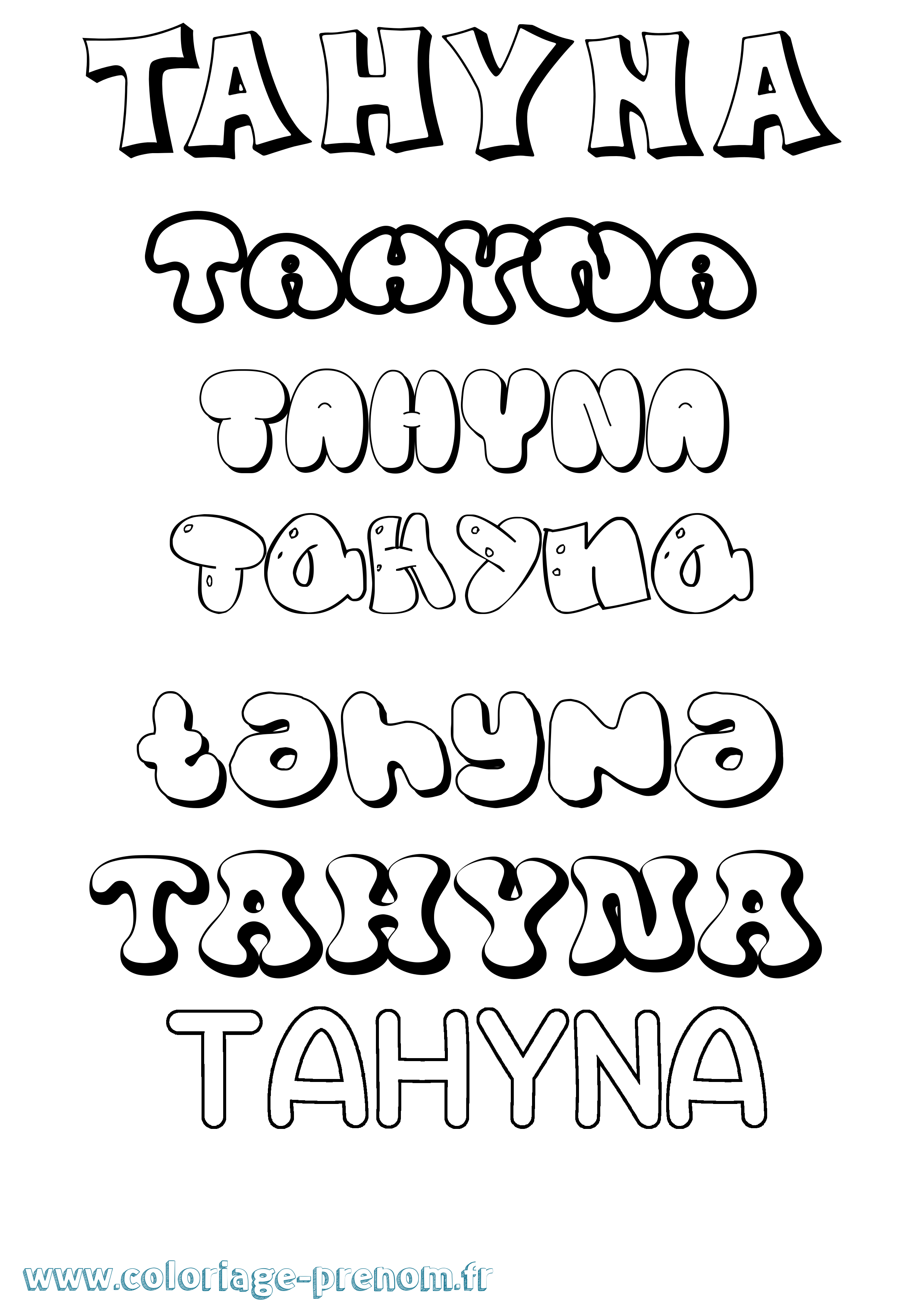 Coloriage Tahyna Bubble Coloriage prénom Tahyna Bubble