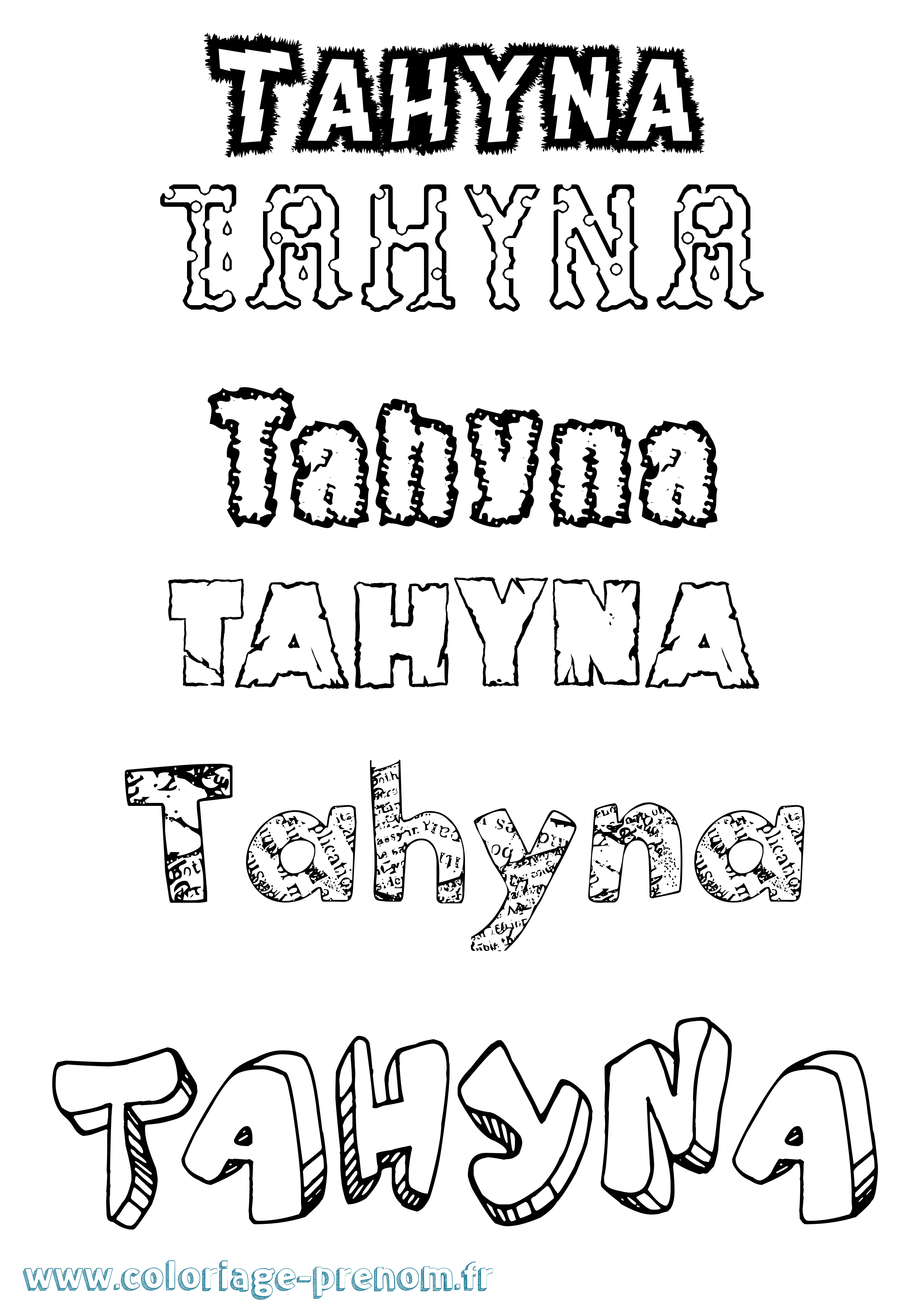 Coloriage Tahyna Destructuré Coloriage prénom Tahyna Destructuré