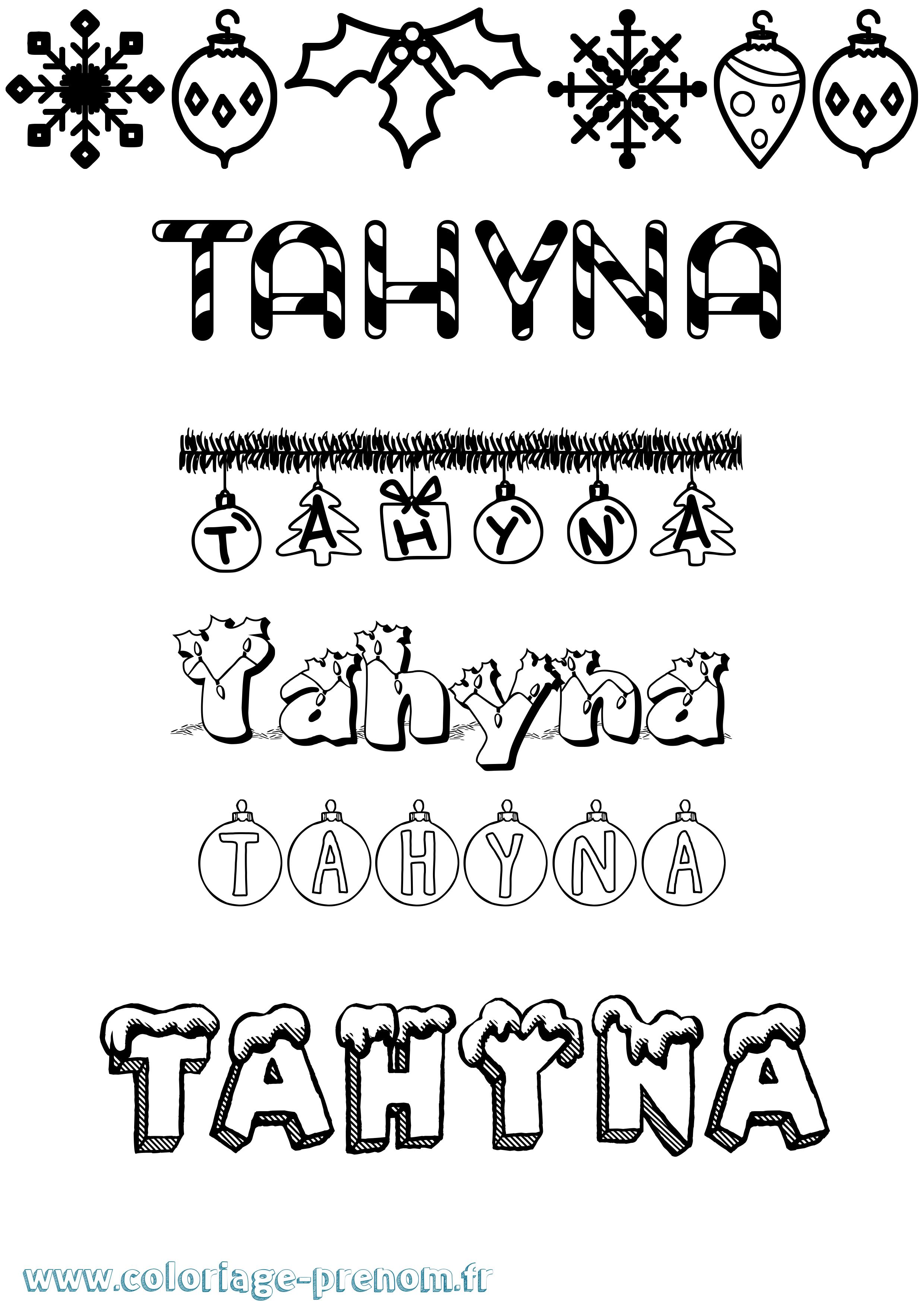 Coloriage Tahyna Noël Coloriage prénom Tahyna Noël