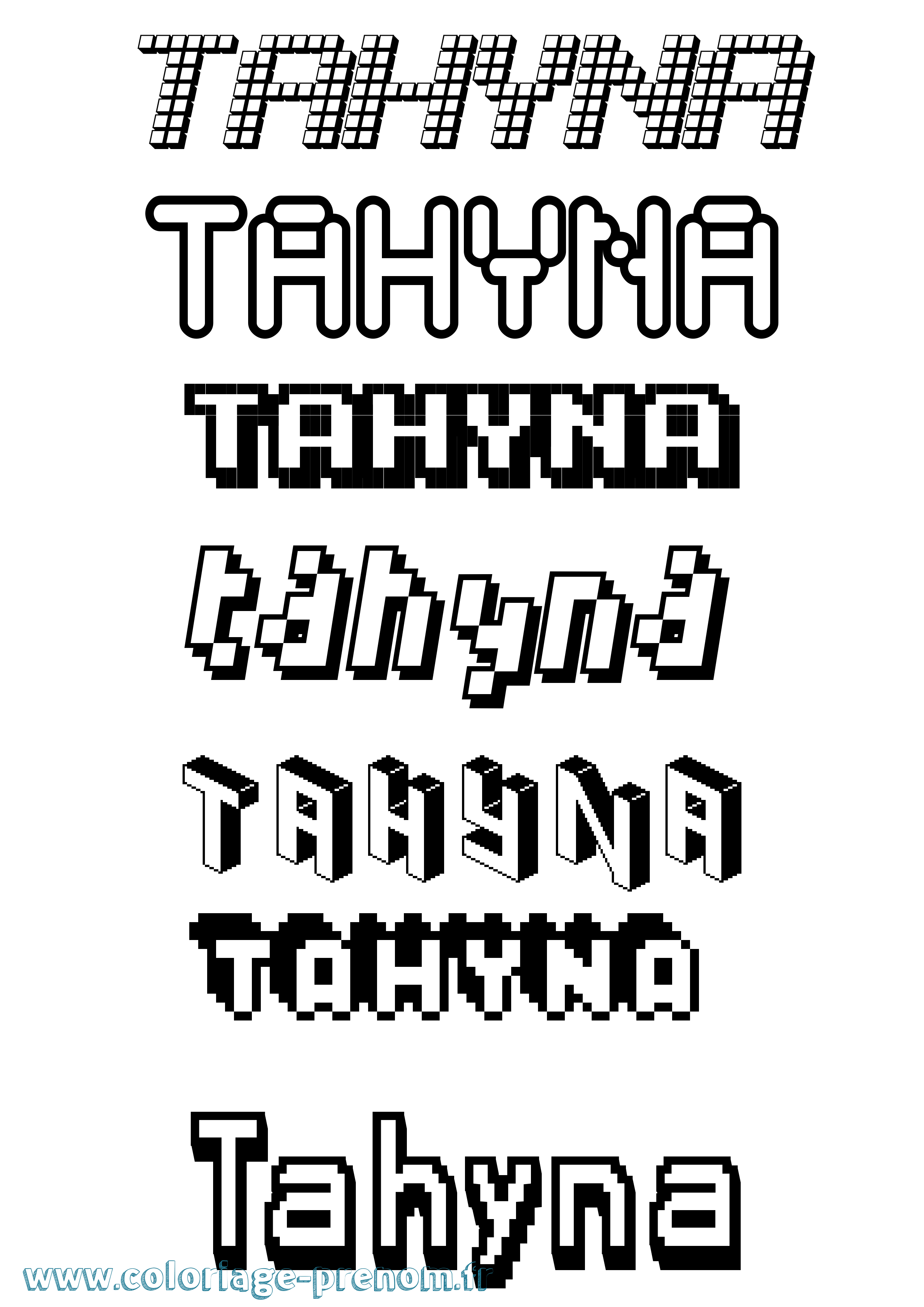 Coloriage Tahyna Pixel Coloriage prénom Tahyna Pixel