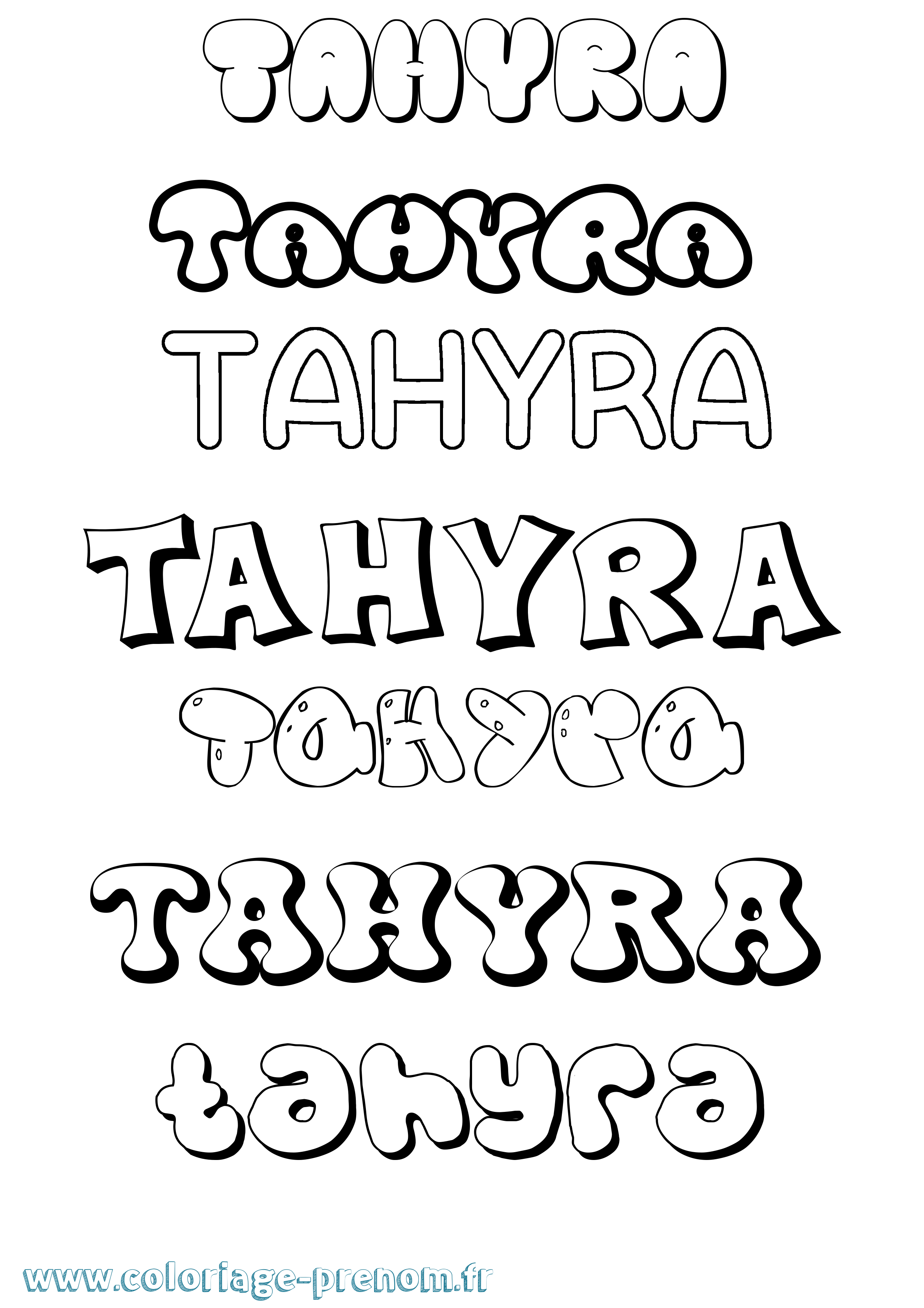 Coloriage prénom Tahyra Bubble