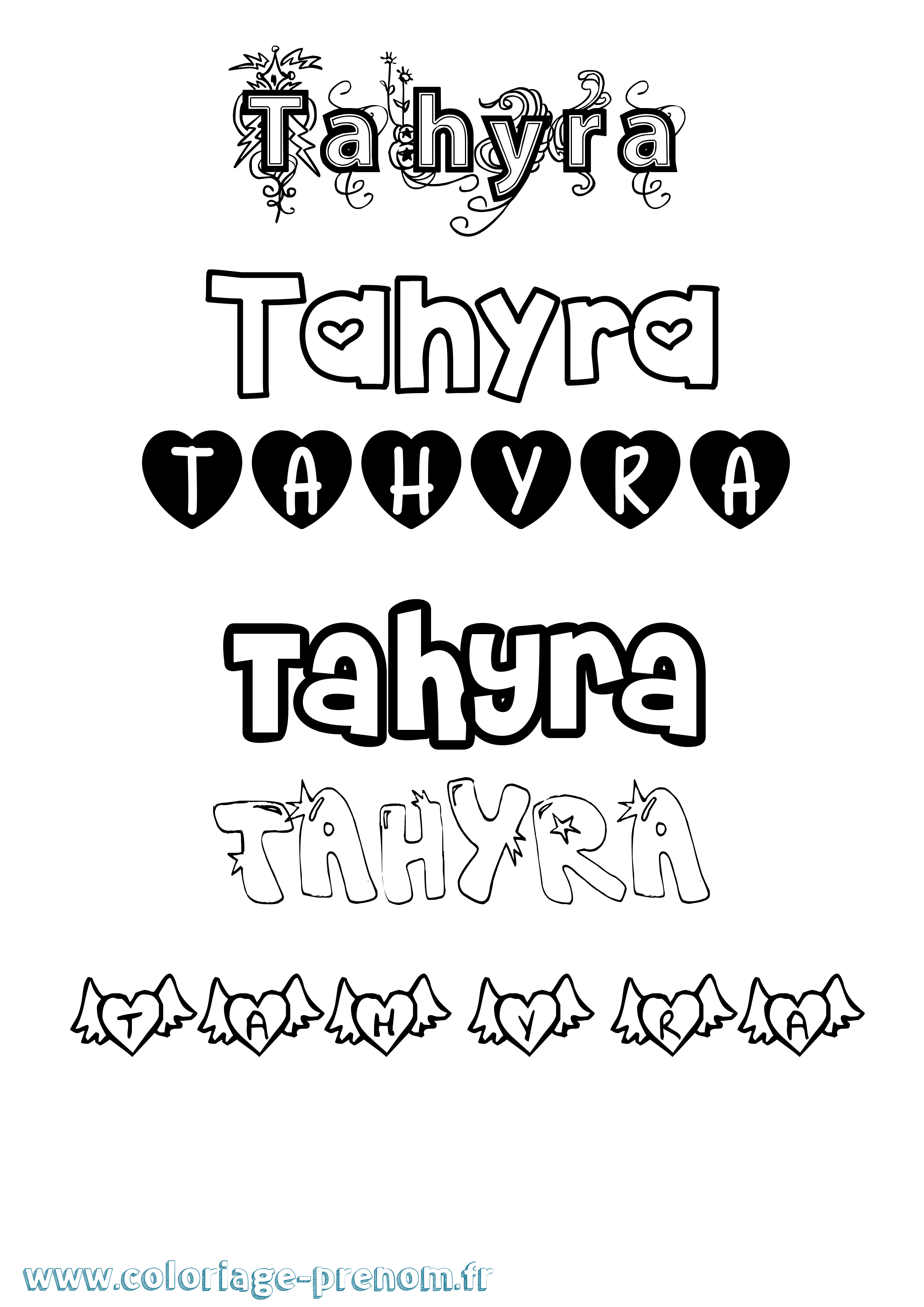 Coloriage prénom Tahyra Girly