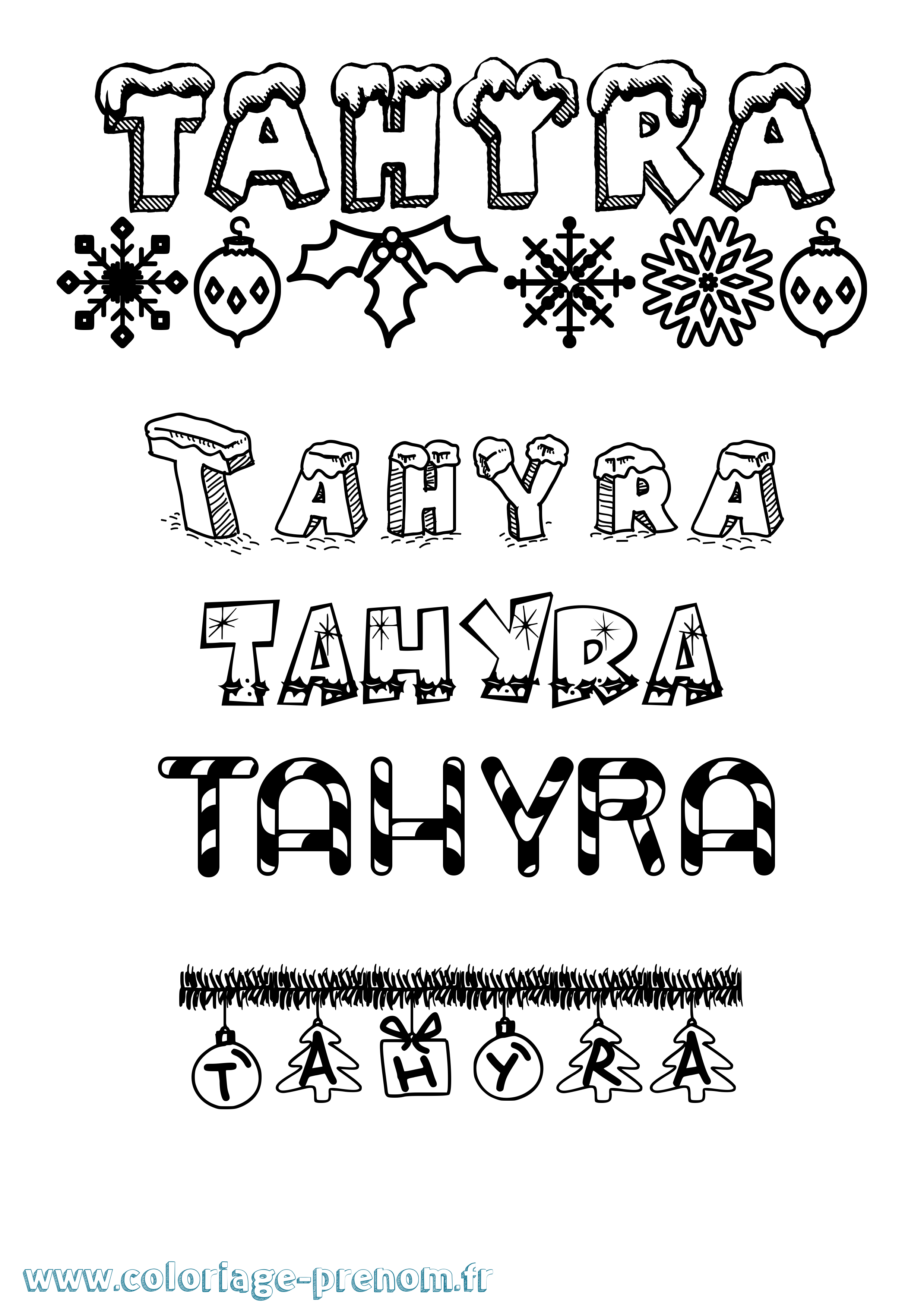 Coloriage prénom Tahyra Noël