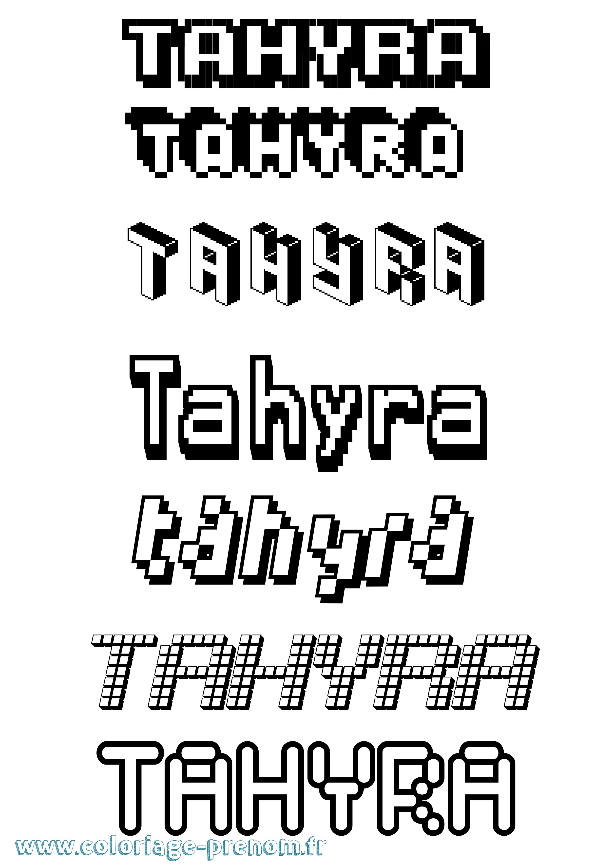 Coloriage prénom Tahyra Pixel