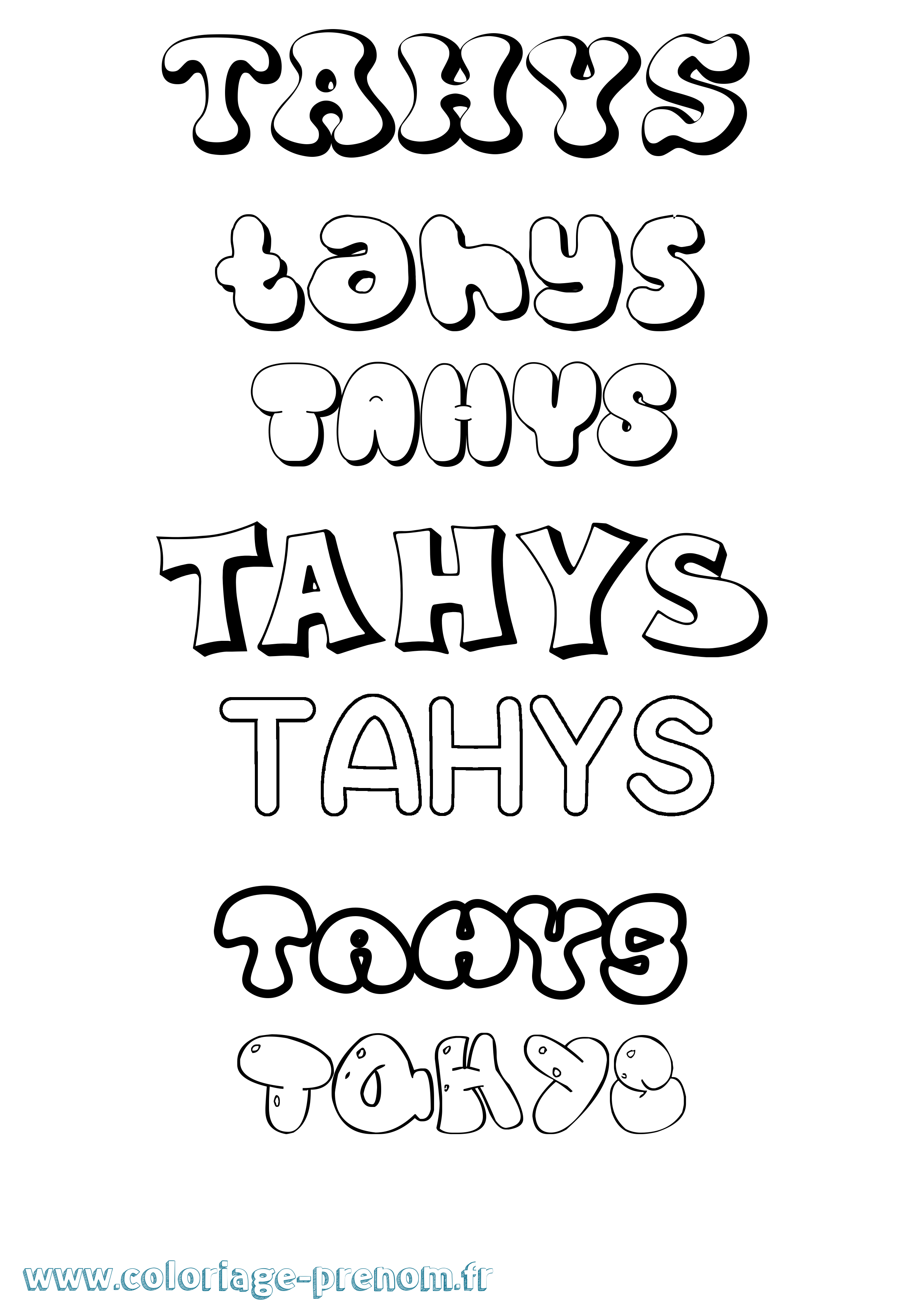 Coloriage prénom Tahys Bubble