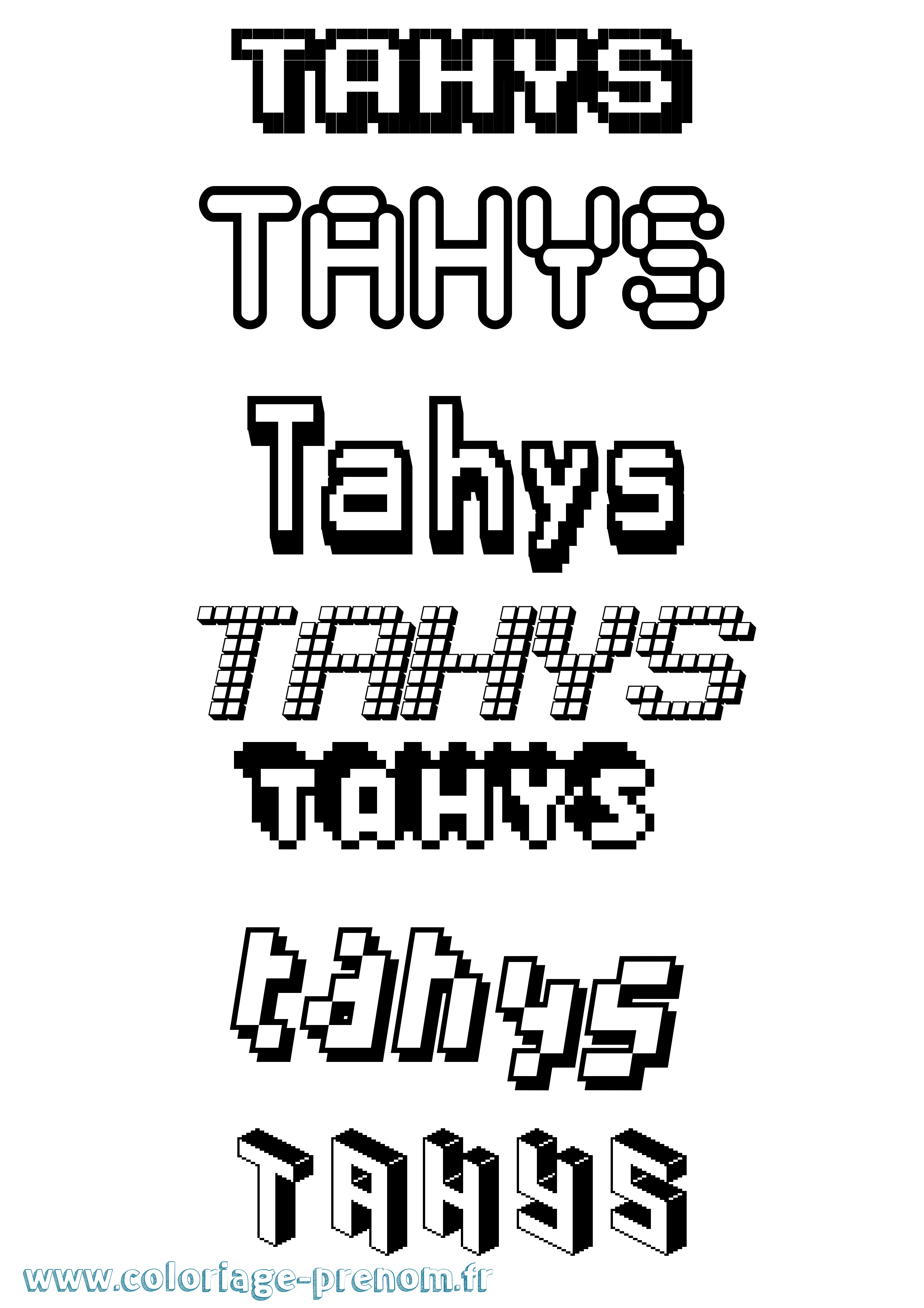 Coloriage prénom Tahys Pixel