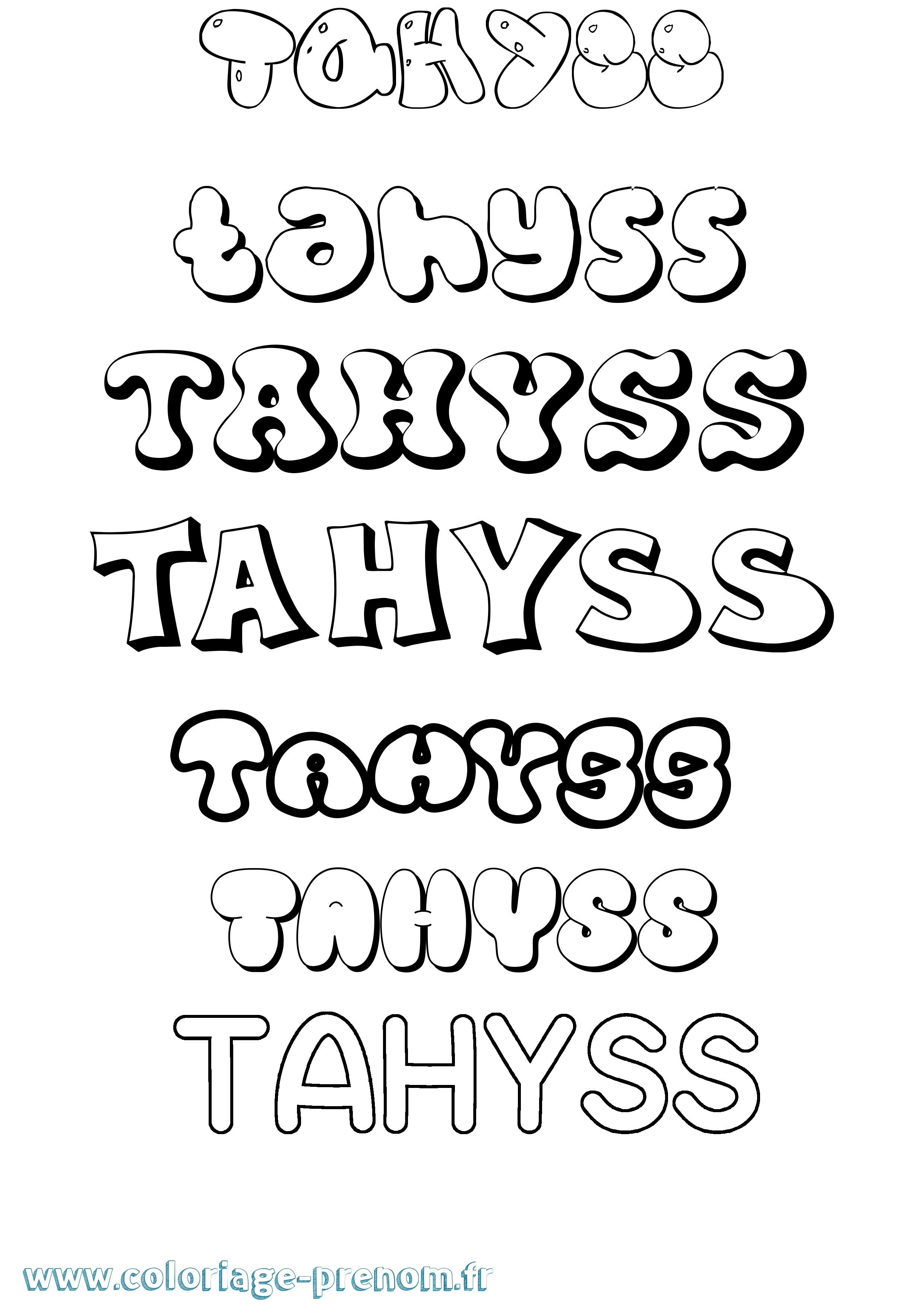 Coloriage prénom Tahyss Bubble
