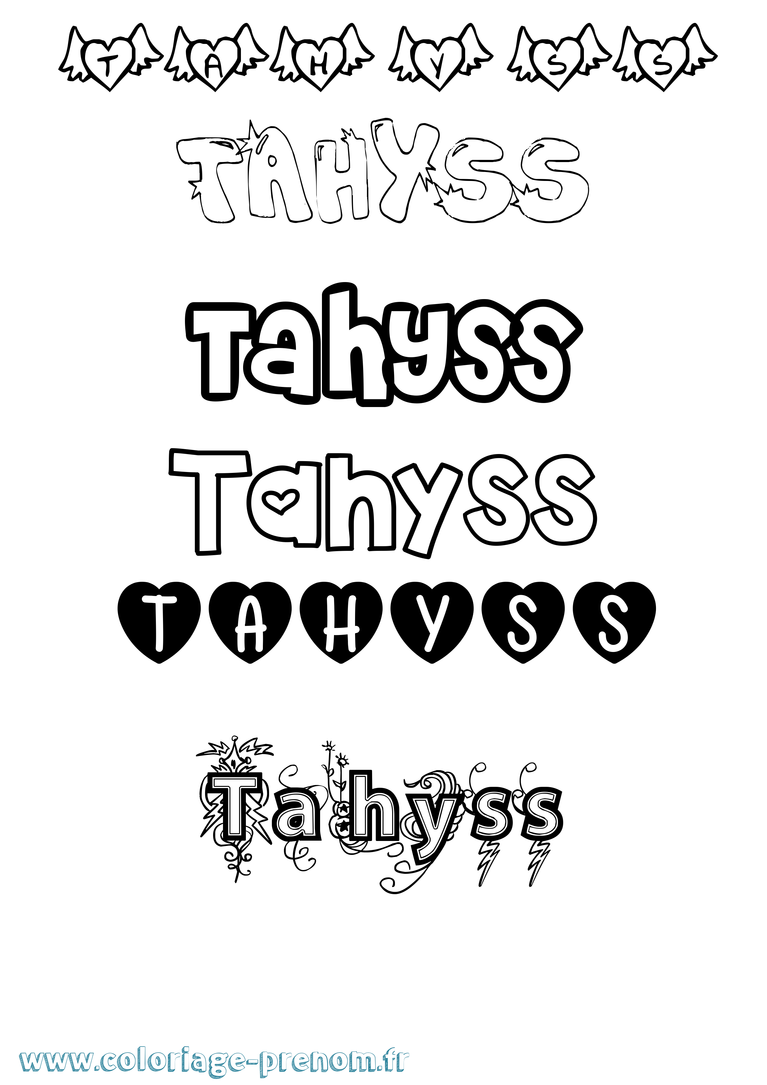 Coloriage prénom Tahyss Girly