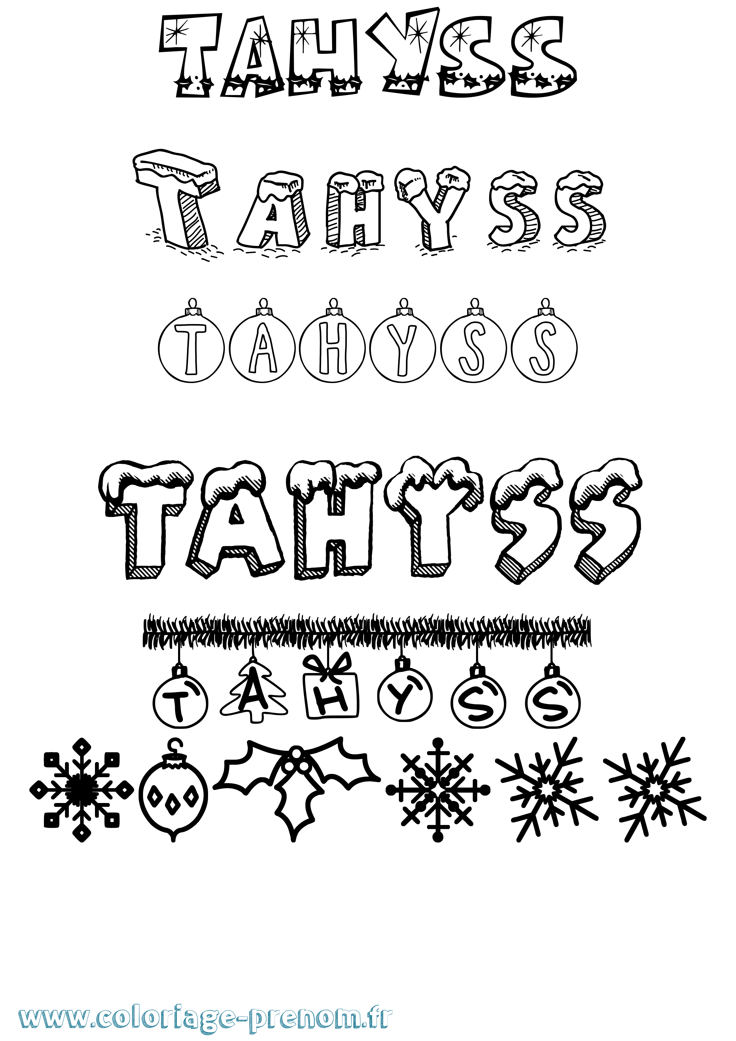 Coloriage prénom Tahyss Noël