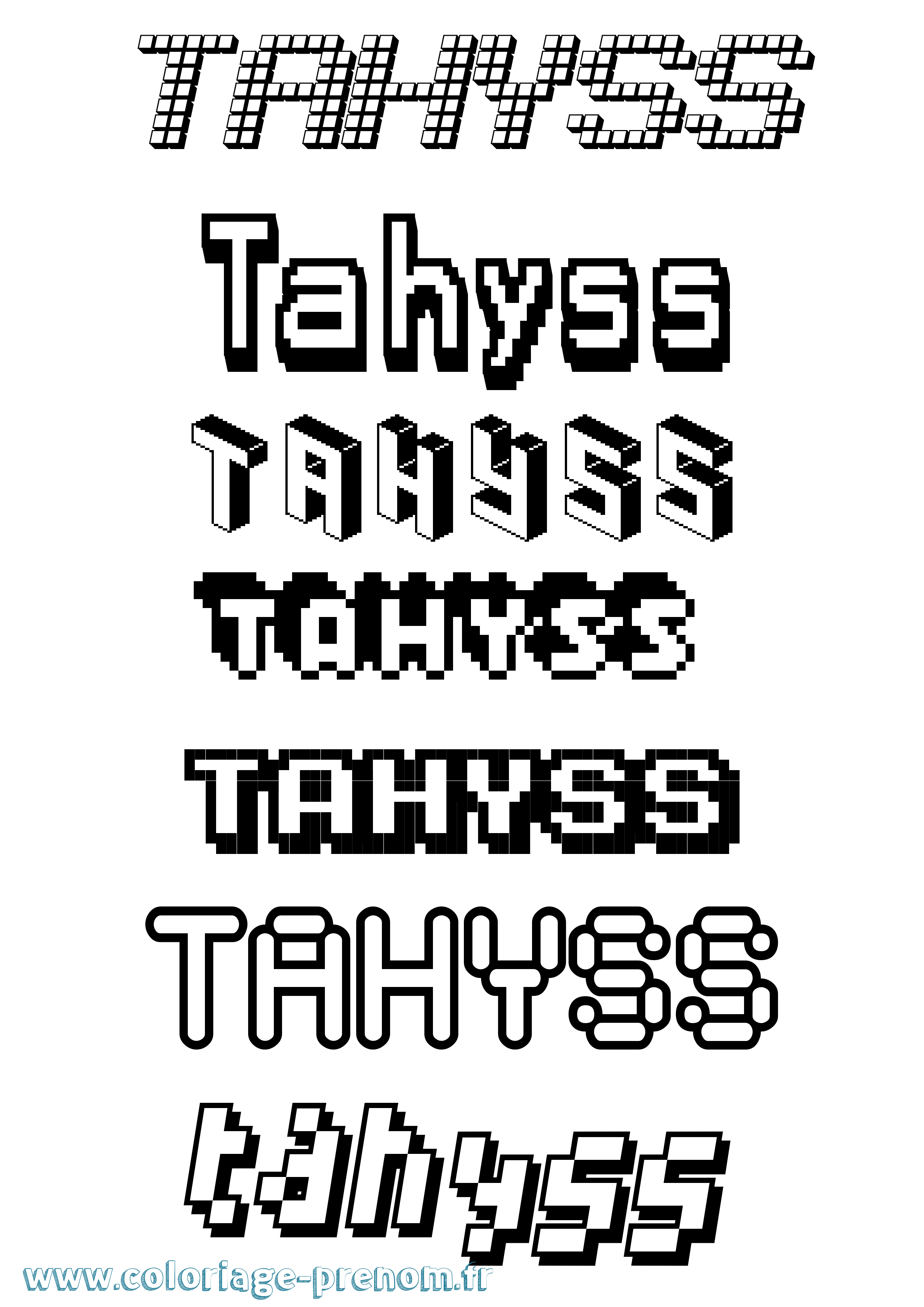 Coloriage prénom Tahyss Pixel