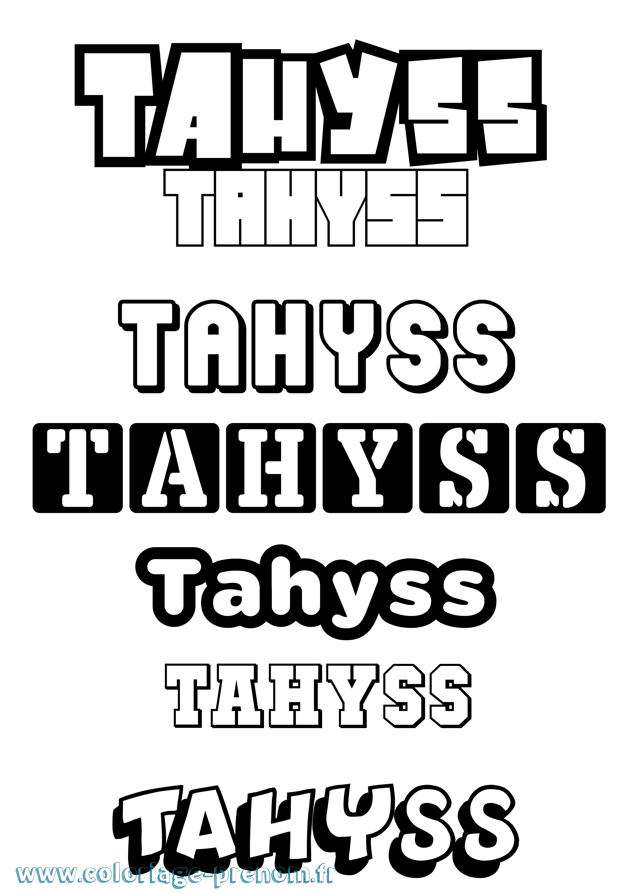 Coloriage prénom Tahyss Simple