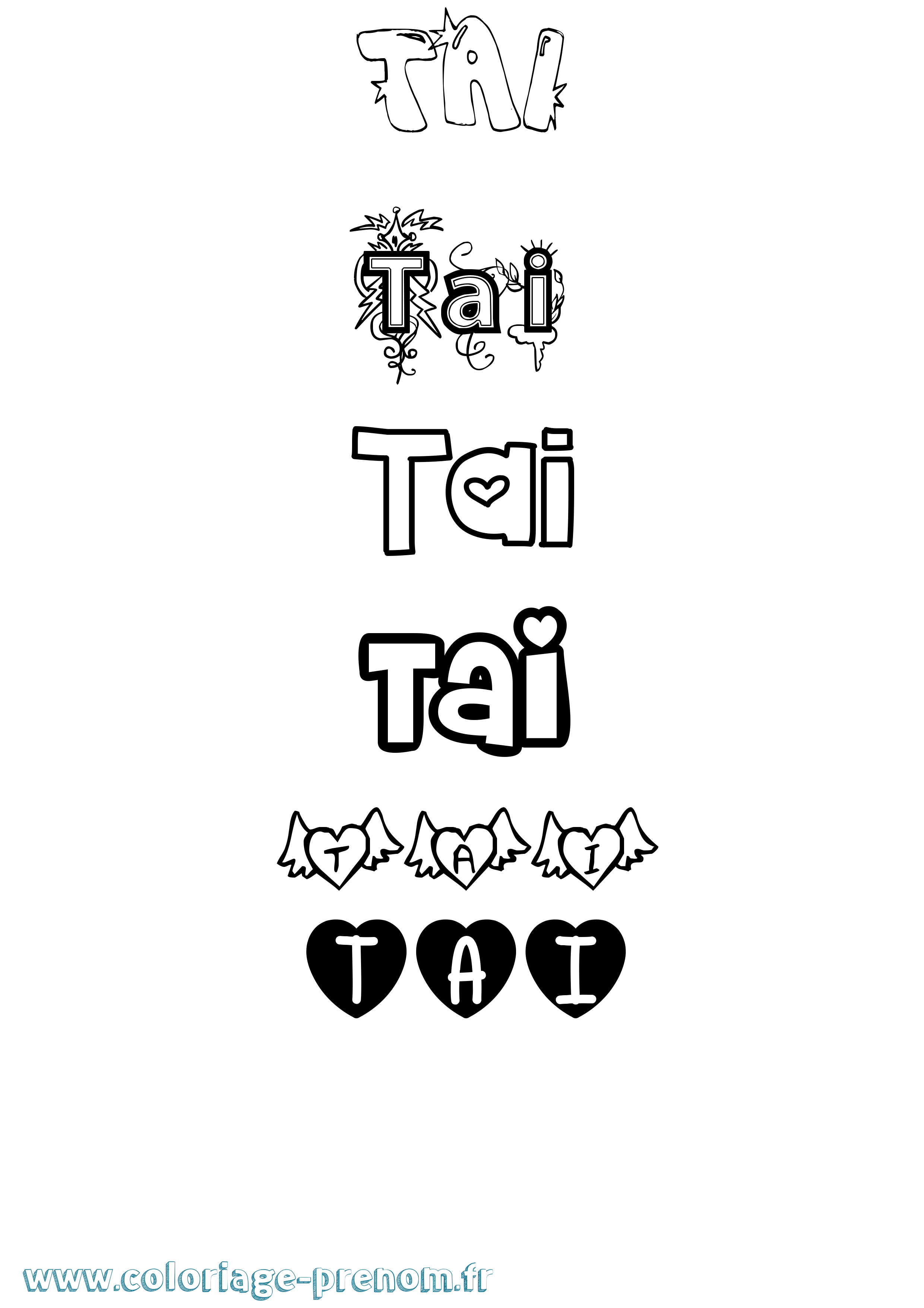 Coloriage prénom Tai Girly