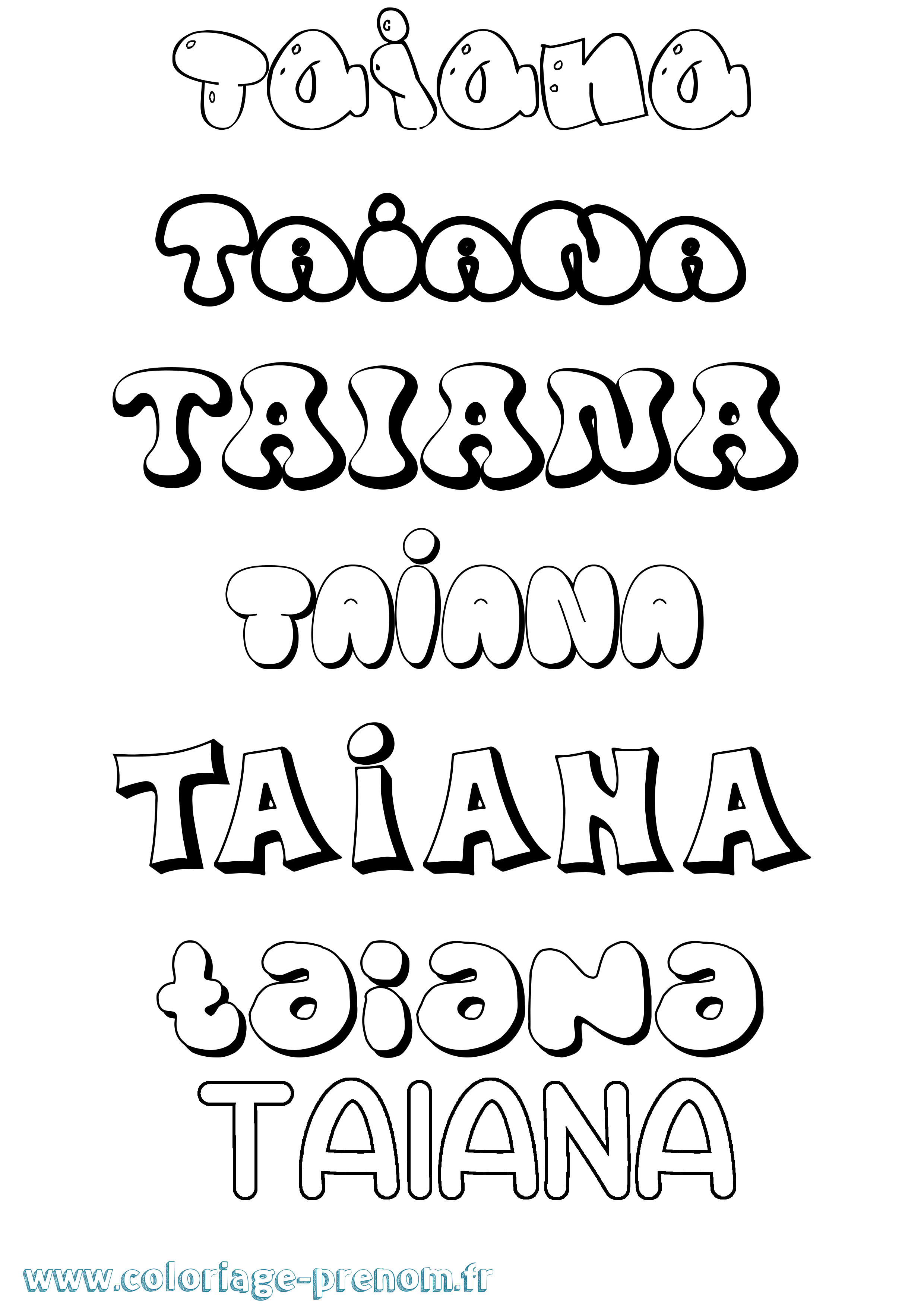 Coloriage prénom Taiana Bubble