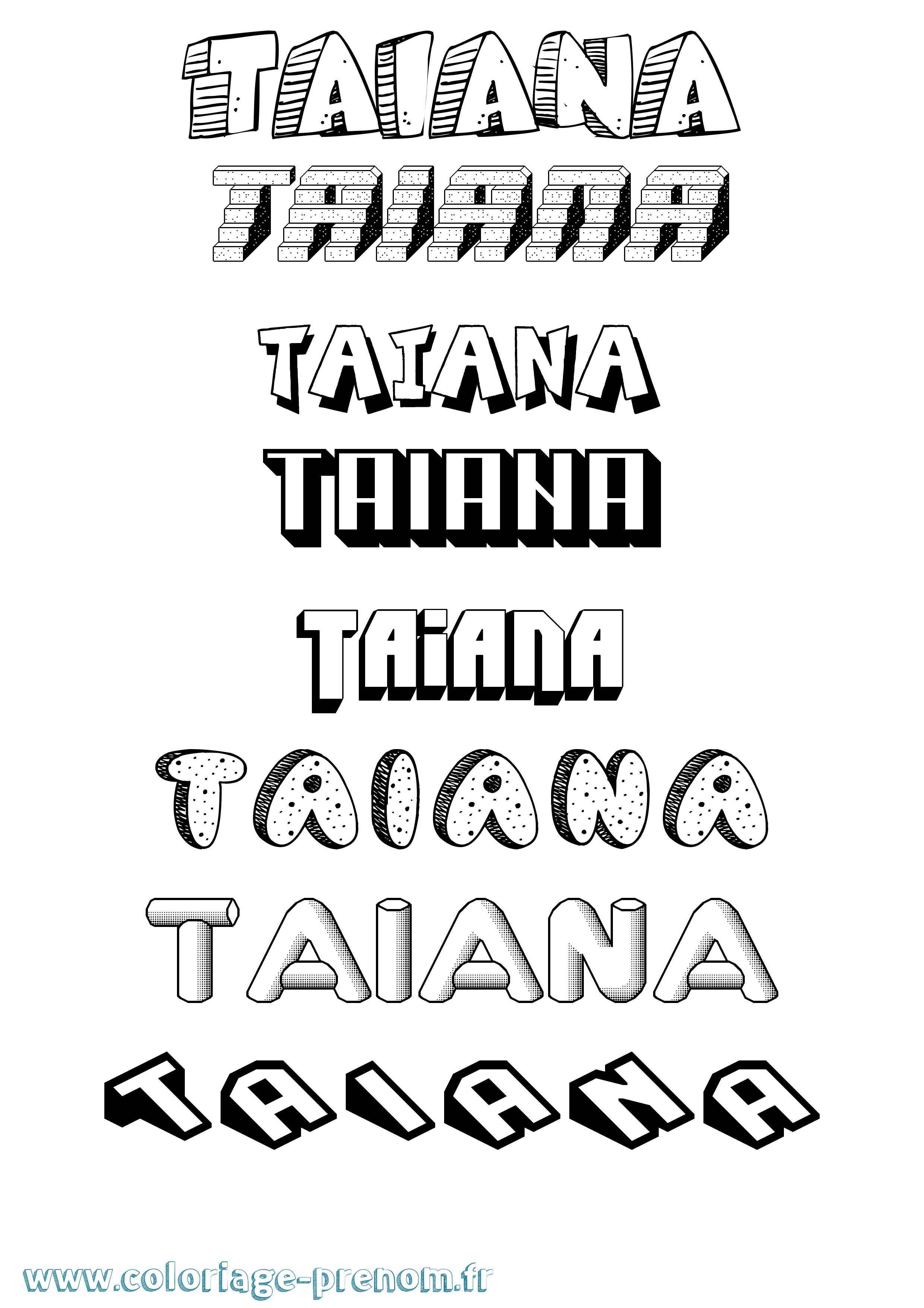 Coloriage prénom Taiana Effet 3D
