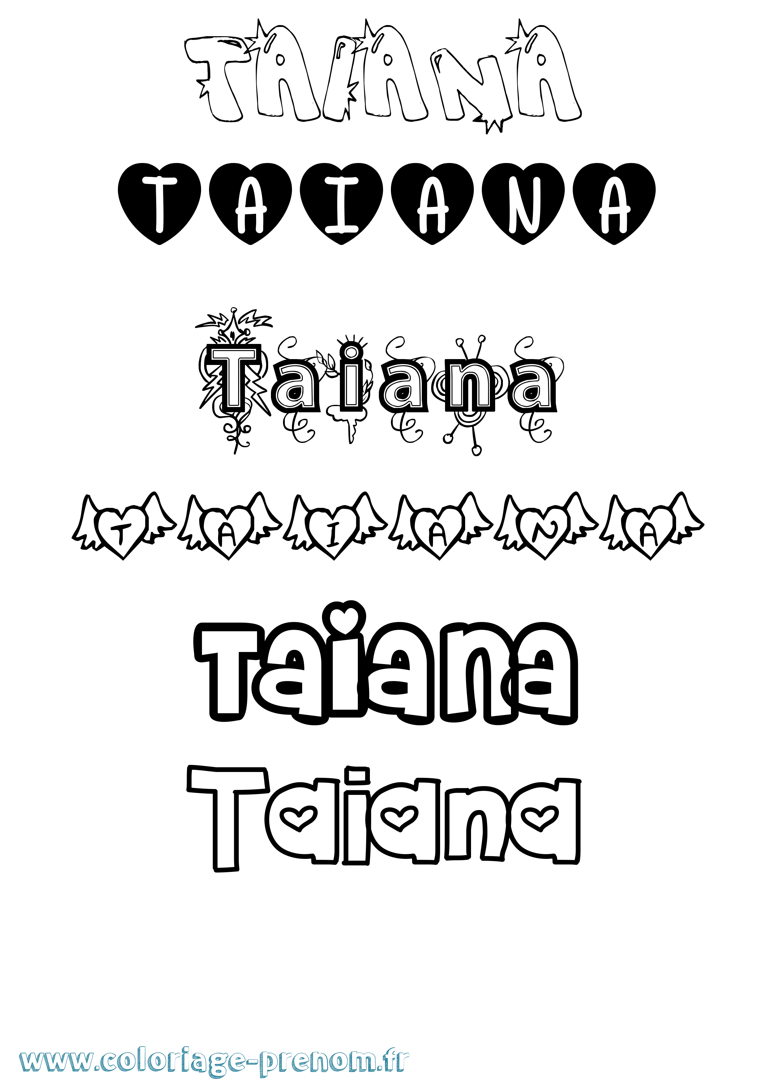 Coloriage prénom Taiana Girly