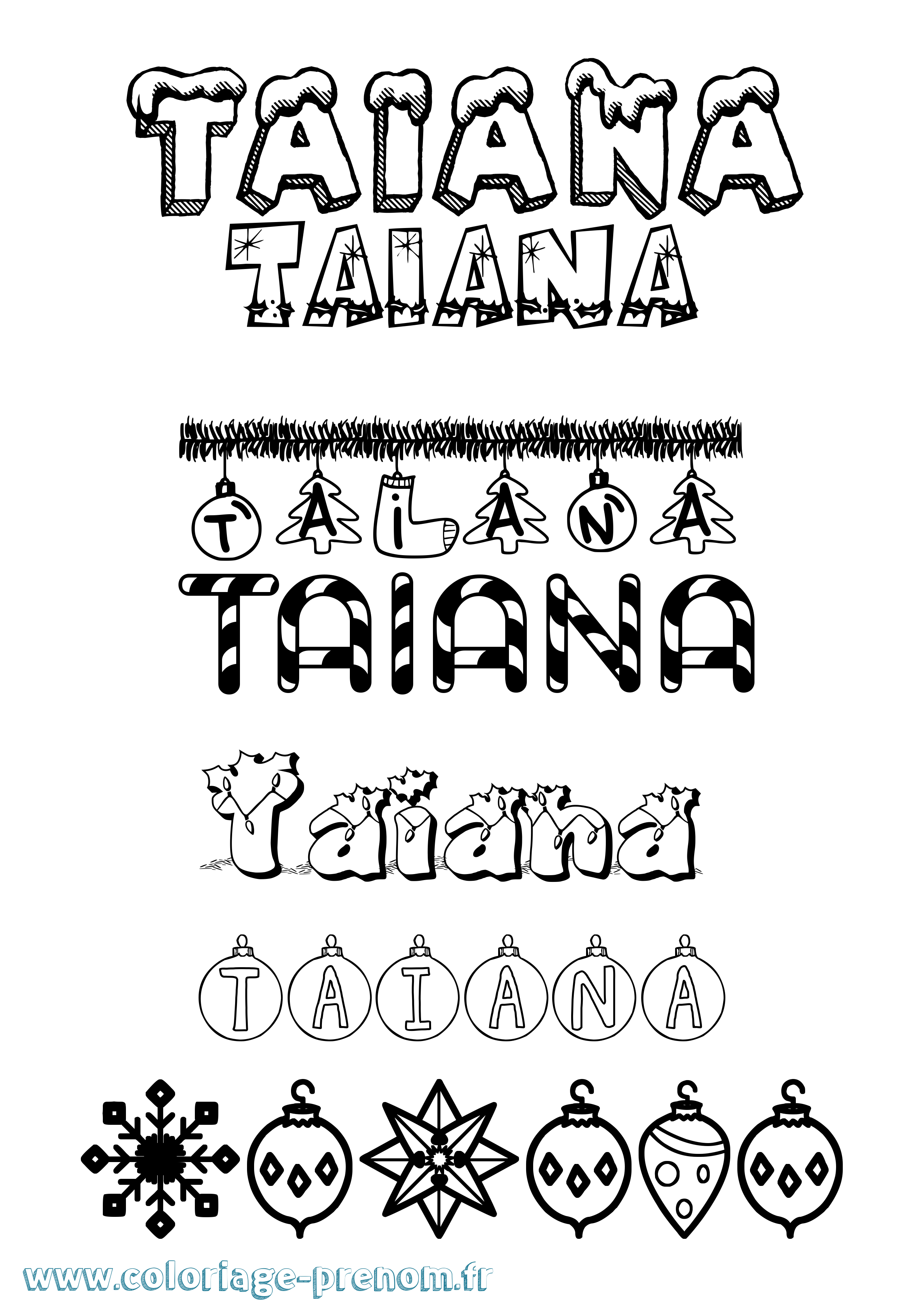 Coloriage prénom Taiana Noël