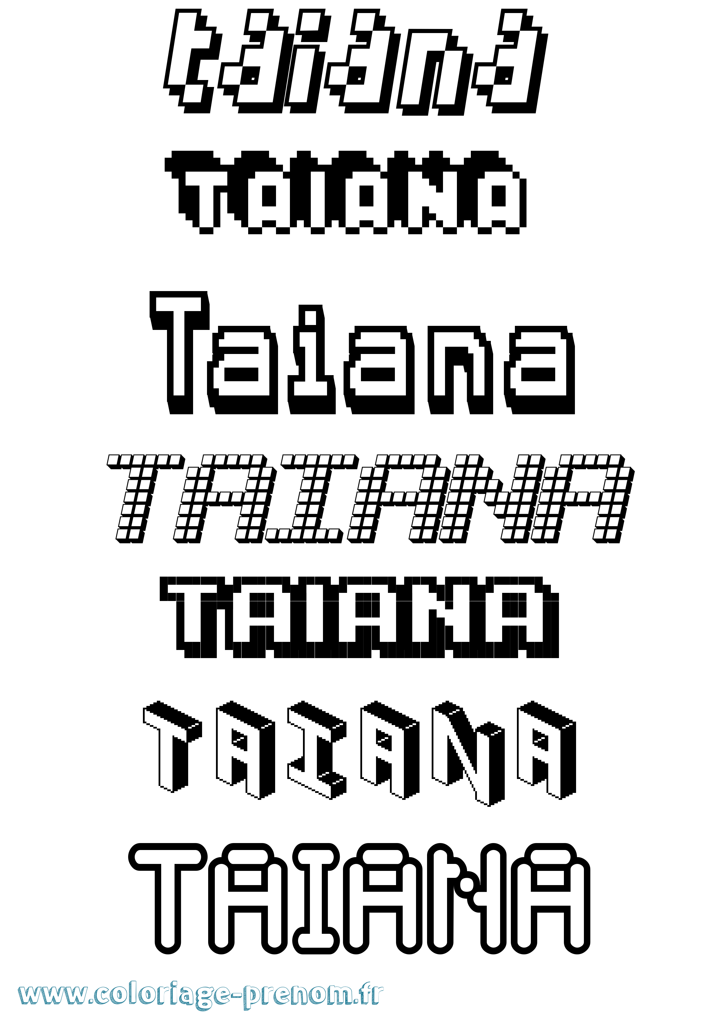 Coloriage prénom Taiana Pixel