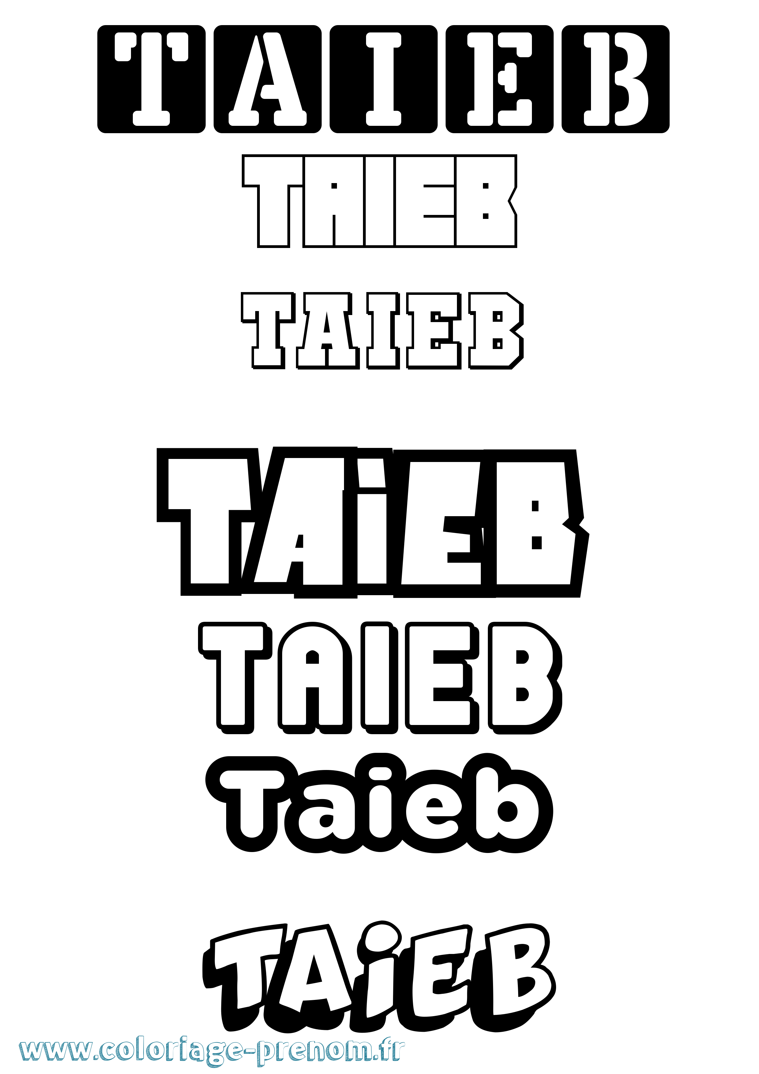 Coloriage prénom Taieb Simple