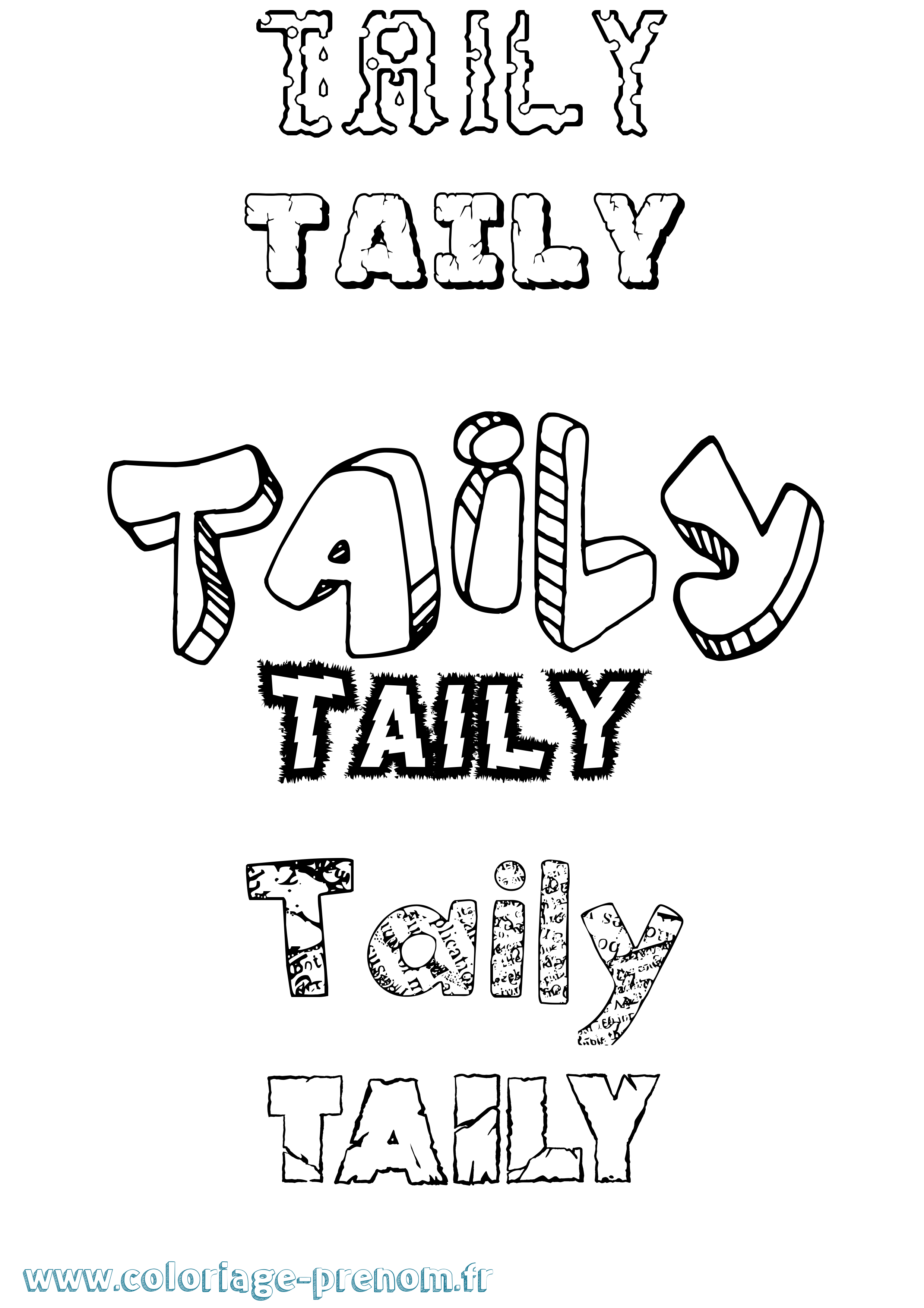 Coloriage Taily Destructuré Coloriage prénom Taily Destructuré