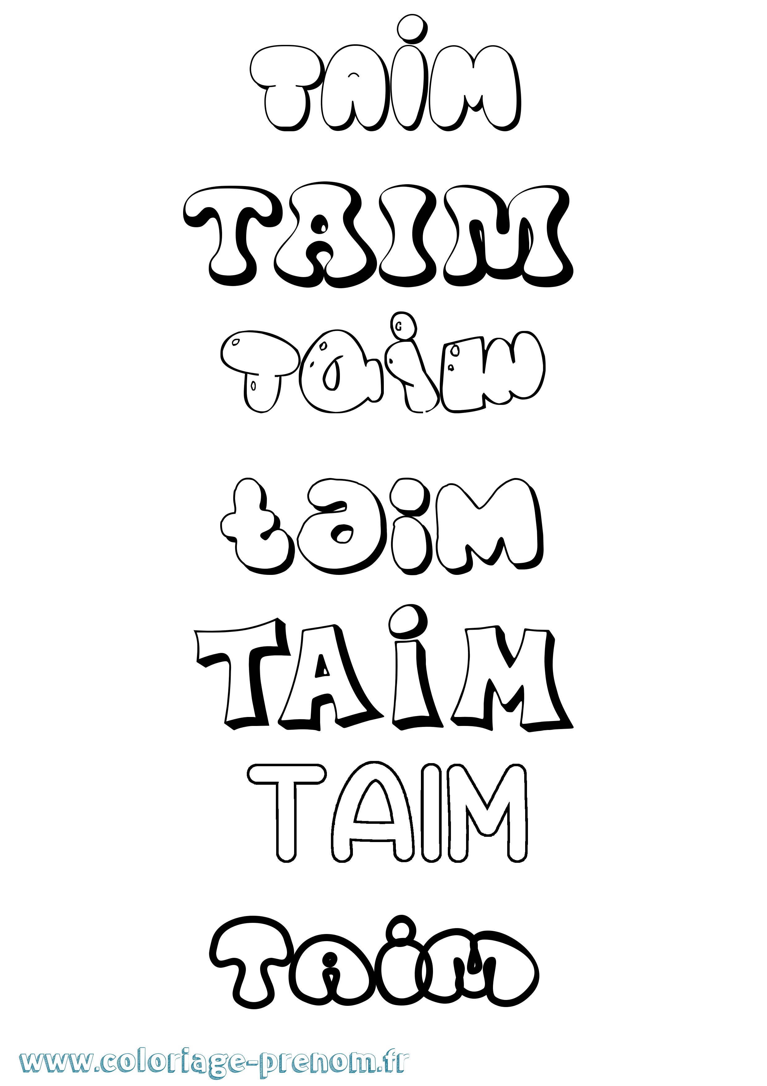 Coloriage prénom Taim Bubble