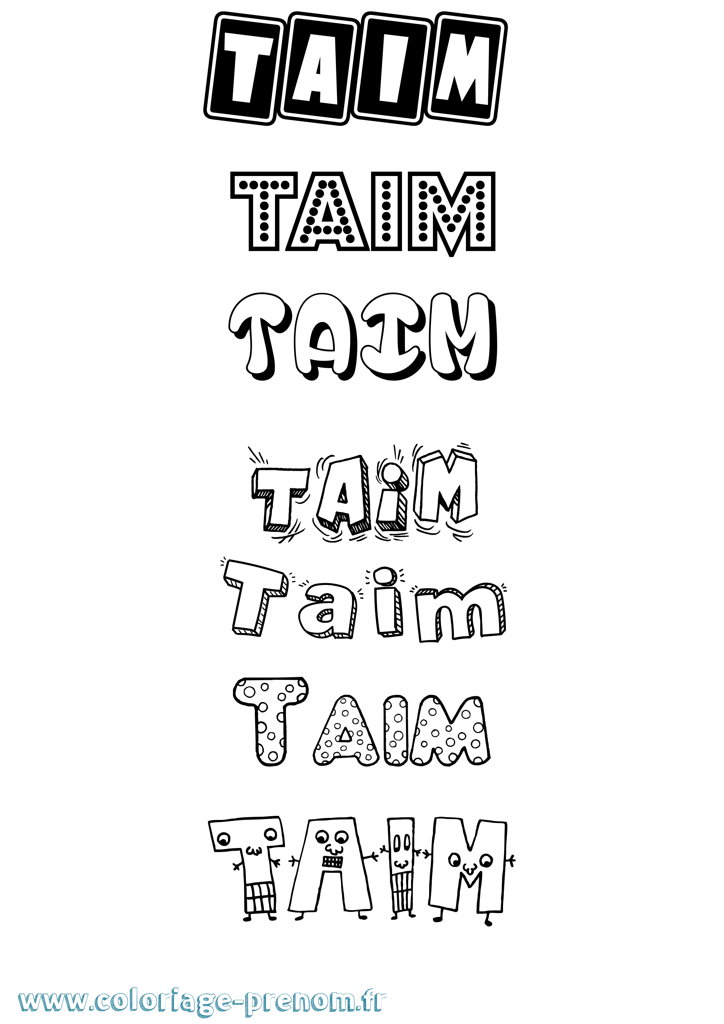 Coloriage prénom Taim Fun