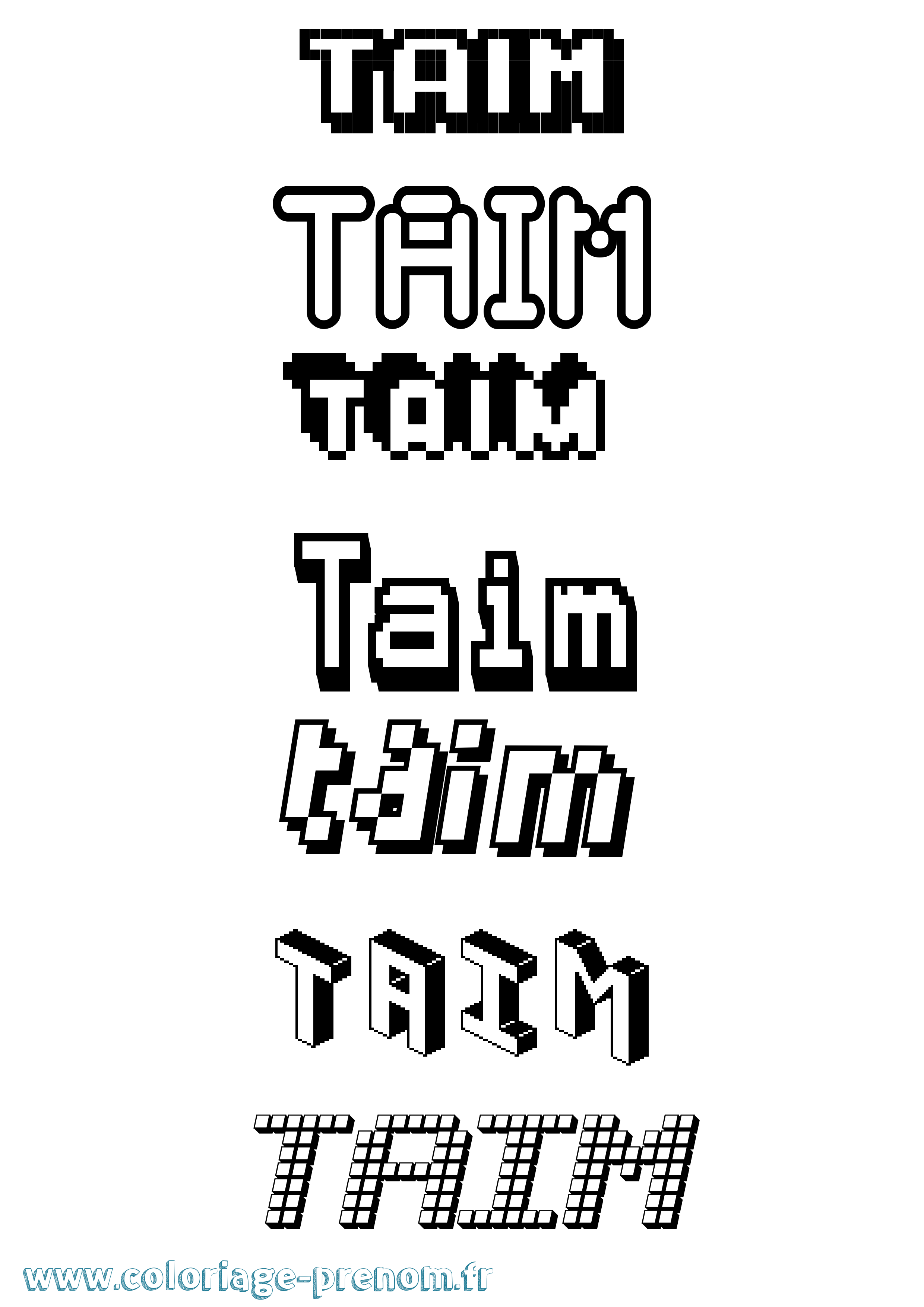 Coloriage prénom Taim Pixel